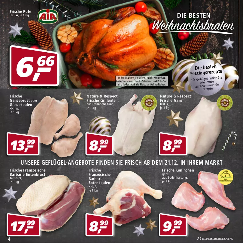 Aktueller Prospekt Real - Real Handzettel - von 20.12 bis 25.12.2021 - strona 4 - produkty: angebot, angebote, braten, eis, ente, Entenbrust, Entenkeule, fleisch, Frische Gans, Gänsebrust, Gänsekeulen, Geflügel, grill, natur, pute, rezept, rezepte, Ti