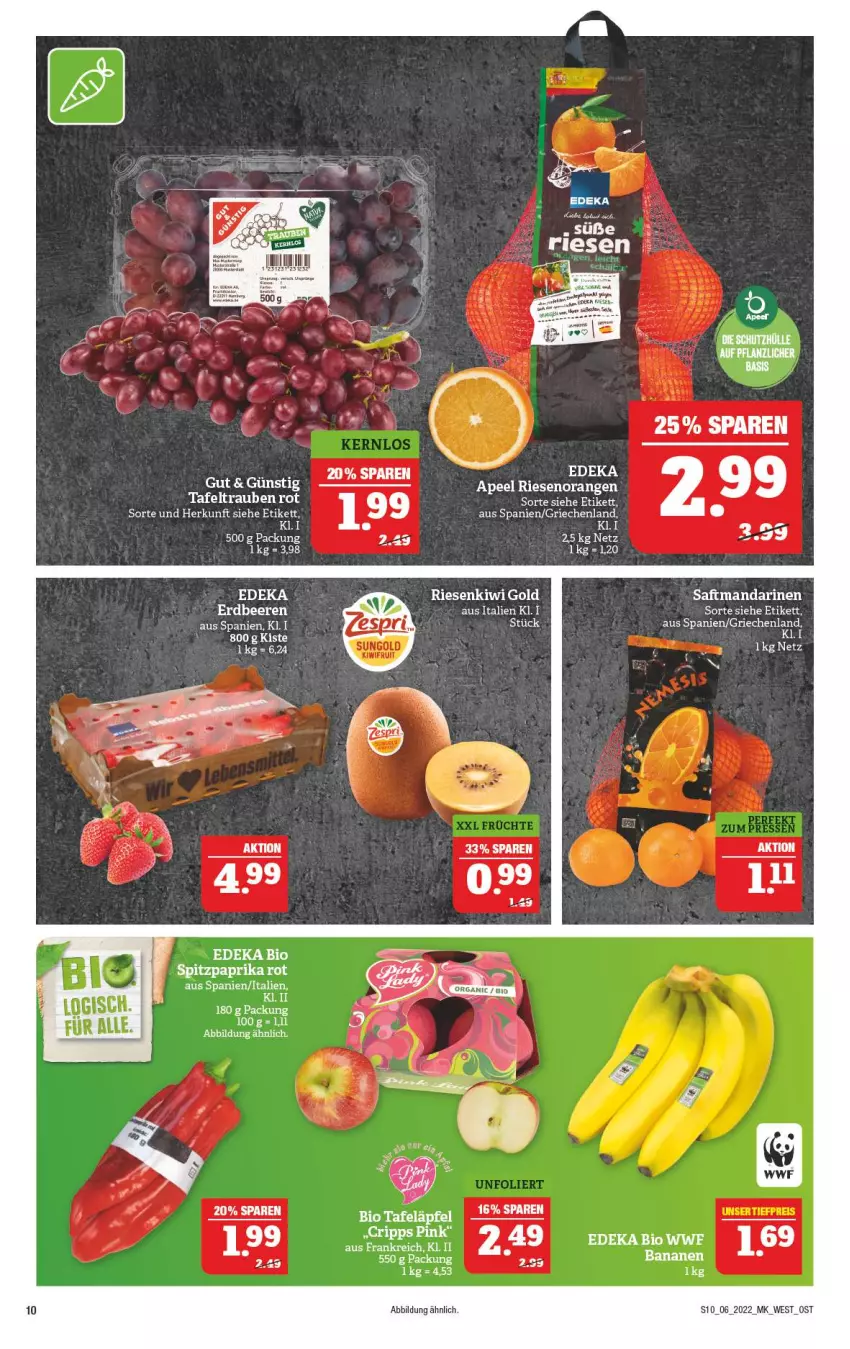 Aktueller Prospekt Marktkauf - Prospekt - von 06.02 bis 12.02.2022 - strona 10 - produkty: beere, beeren, bio, deka, erdbeere, erdbeeren, kiwi, Kiwi Gold, mandarine, mandarinen, orange, orangen, paprika, paprika rot, saft, Spitzpaprika, tafeläpfel, tafeltrauben, Ti, trauben