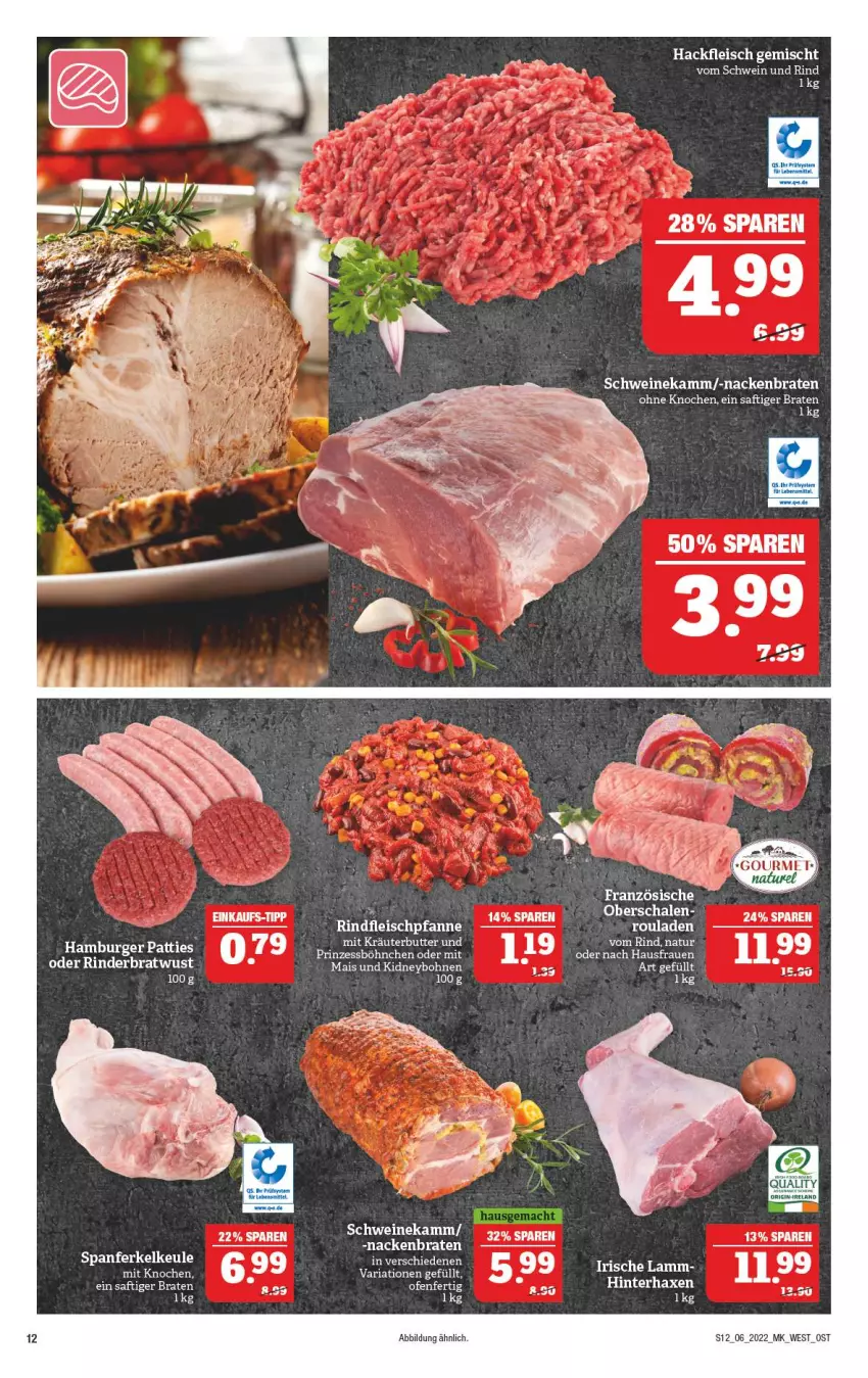 Aktueller Prospekt Marktkauf - Prospekt - von 06.02 bis 12.02.2022 - strona 12 - produkty: axe, bohne, bohnen, braten, burger, butter, eis, fleisch, hackfleisch, hackfleisch gemischt, hamburger, Haxe, HP, kidney, kräuter, kräuterbutter, lamm, mais, natur, pfanne, Ria, rind, rinder, rindfleisch, rouladen, saft, Schal, Schale, schwein, schwein und rind, schweine, Ti, vom schwein und rind, wein, weine