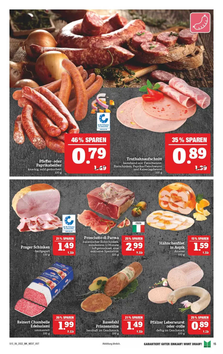 Aktueller Prospekt Marktkauf - Prospekt - von 06.02 bis 12.02.2022 - strona 15 - produkty: ananas, aufschnitt, bier, bierschinken, Edelsalami, eis, filet, fleisch, fleischwurst, leberwurst, mac, Mantel, paprika, prinzensülze, rohschinken, salami, schinken, Spezi, Ti, truthahn, wurst