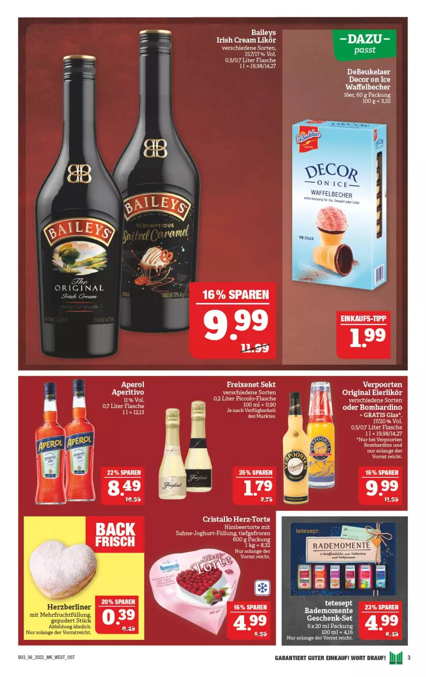 Aktueller Prospekt Marktkauf - Prospekt - von 06.02 bis 12.02.2022 - strona 43 - produkty: aperol, Bad, baileys, Becher, debeukelaer, decor, eier, eierlikör, ente, flasche, gin, himbeer, irish cream, joghur, joghurt, LG, likör, sahne, Ti, torte, tuc, verpoorten