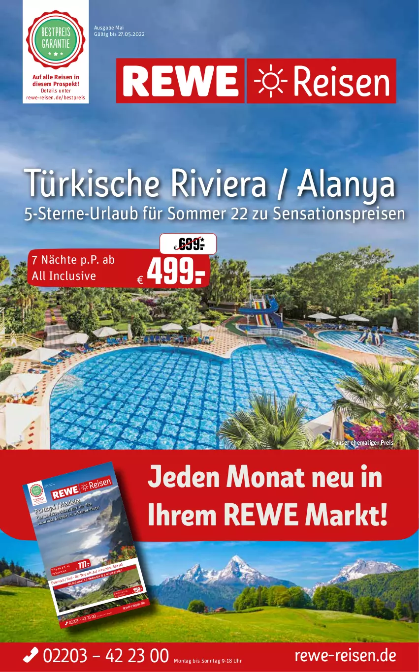 Aktueller Prospekt Rewe Reisen - Reiseprospekt - von 29.04 bis 27.05.2022 - strona 1 - produkty: bestpreis, eier, eis, reis, sensations, Ti, uhr