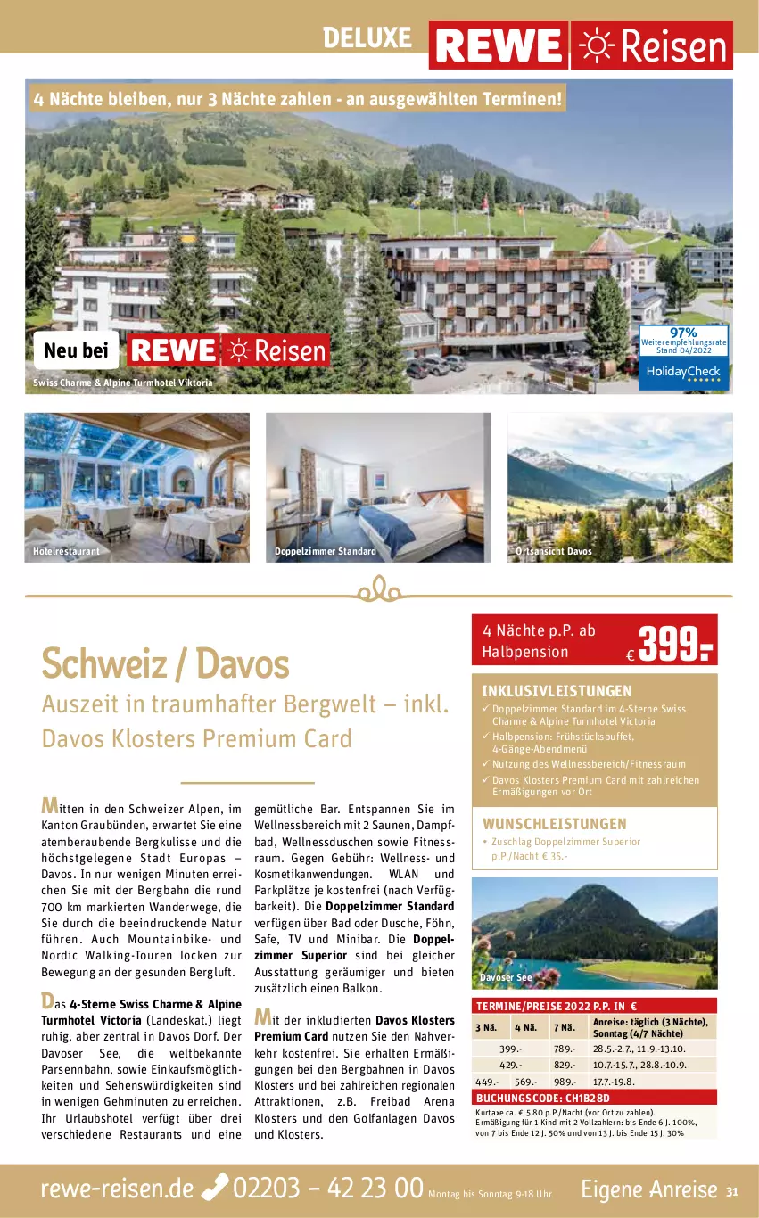 Aktueller Prospekt Rewe Reisen - Reiseprospekt - von 29.04 bis 27.05.2022 - strona 31 - produkty: axe, Bad, buch, dusche, eier, eis, inklusivleistungen, kosmetik, kurtaxe, Mountainbike, natur, reis, Ria, rwe, ssd, Ti, uhr, wellnessbereich