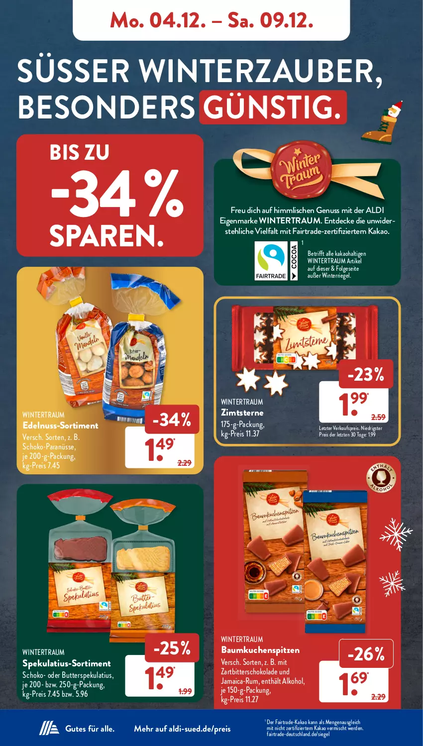 Aktueller Prospekt AldiSud - NÄCHSTE WOCHE - von 04.12 bis 09.12.2023 - strona 12 - produkty: aldi, alkohol, Bau, butter, Butterspekulatius, decke, eis, erde, kakao, kuchen, LG, nuss, reis, riegel, rum, schoko, schokolade, Ti, Zartbitterschokolade, ZTE