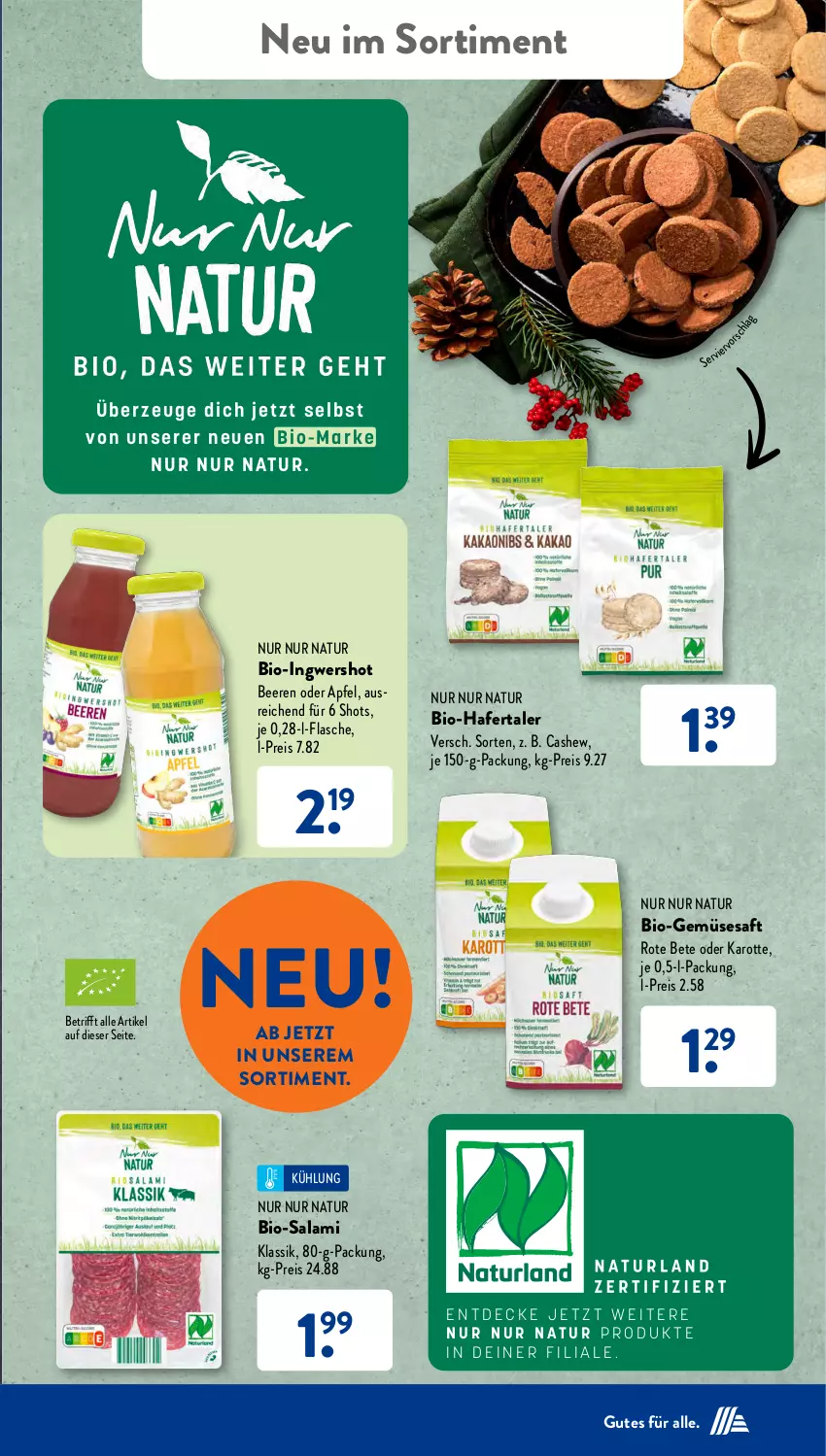 Aktueller Prospekt AldiSud - NÄCHSTE WOCHE - von 04.12 bis 09.12.2023 - strona 51 - produkty: apfel, beere, beeren, bio, Bio-Gemüse, Bio-Salami, Cashew, decke, eis, flasche, hafer, ingwer, natur, reis, rote bete, saft, salami, Ti