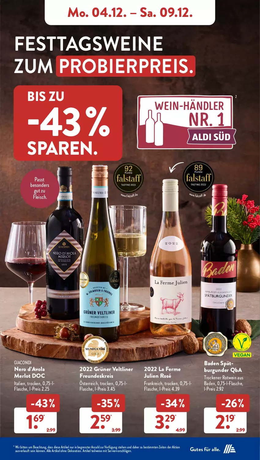 Aktueller Prospekt AldiSud - NÄCHSTE WOCHE - von 04.12 bis 09.12.2023 - strona 7 - produkty: aldi, alle artikel ohne dekoration, Bad, bier, burgunder, dekoration, eis, flasche, fleisch, grüner veltliner, gsw, merl, merlot, nero, reis, rotwein, spätburgunder, Ti, wein, weine, ZTE