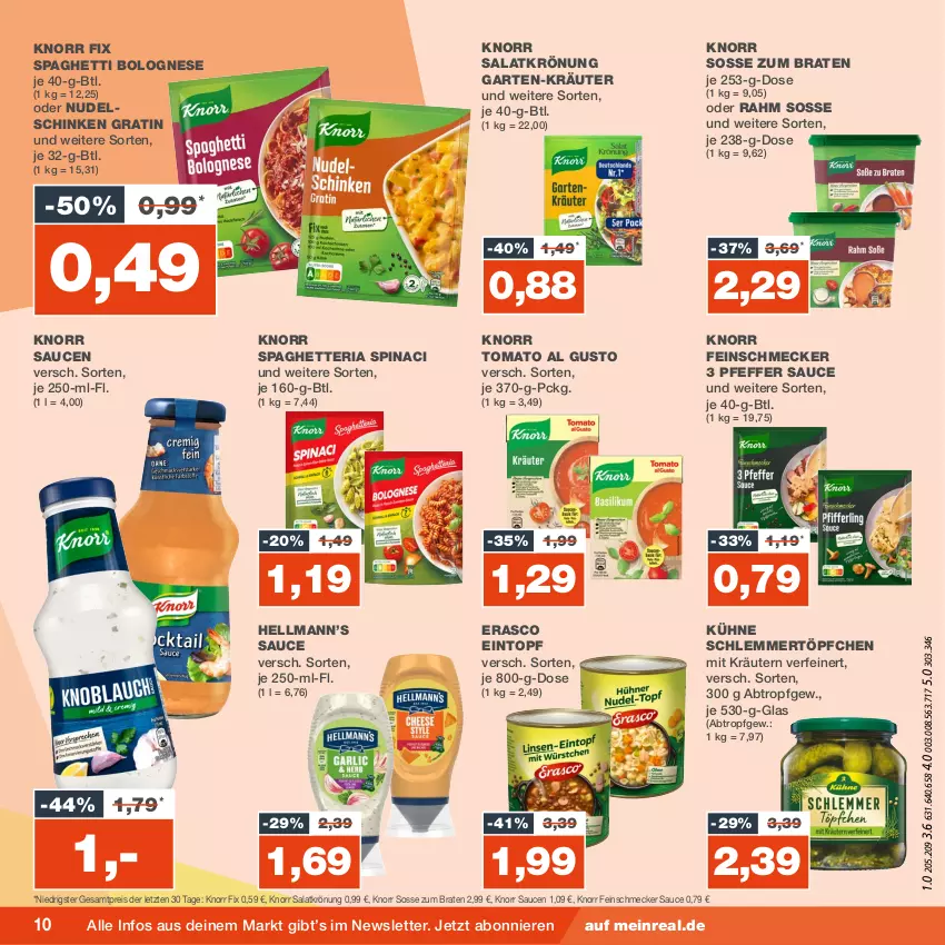 Aktueller Prospekt Real - von 25.09 bis 30.09.2023 - strona 10 - produkty: bolognese, braten, eintopf, eis, erasco, feinschmecker, Garten, knorr, knorr fix, kräuter, kräutern, Kühne, nudel, pfeffer, reis, Ria, salat, salatkrönung, sauce, saucen, schinken, schlemmertöpfchen, spaghetti, spaghetti bolognese, Ti, tomato al gusto, topf, Töpfchen, ZTE