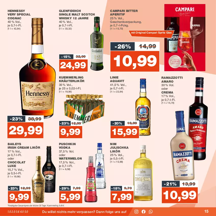 Aktueller Prospekt Real - von 25.09 bis 30.09.2023 - strona 15 - produkty: amaro, aperitif, aqua, aquavit, baileys, campari, Cognac, cola, eis, gin, irish cream, Julischka, kräuter, kräuterlikör, kuemmerling, LG, likör, merl, puschkin vodka, rama, ramazzott, ramazzotti, reis, scotch, scotch whisky, single malt, Ti, vodka, whisky, zott, ZTE