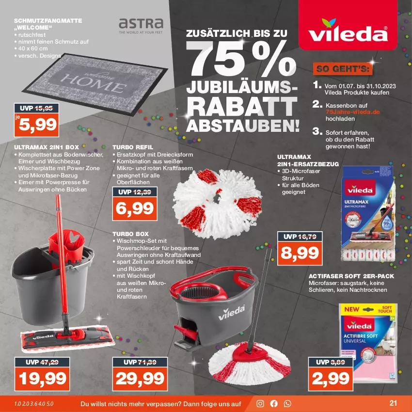 Aktueller Prospekt Real - von 25.09 bis 30.09.2023 - strona 21 - produkty: bodenwischer, eimer, Jubiläums, kraft, latte, LG, mikrofaser, rama, ring, schmutzfangmatte, Ti, vileda