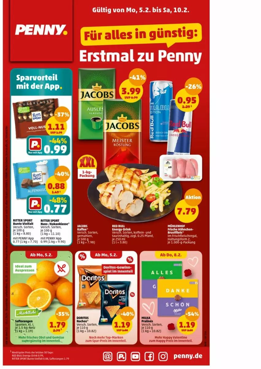 Aktueller Prospekt Penny - Prospekte - von 05.02 bis 10.02.2024 - strona 2 - produkty: eis, ente, jacobs, kakao, nacho, Nachos, nuss, reis, ritter, ritter sport, Sport, Ti