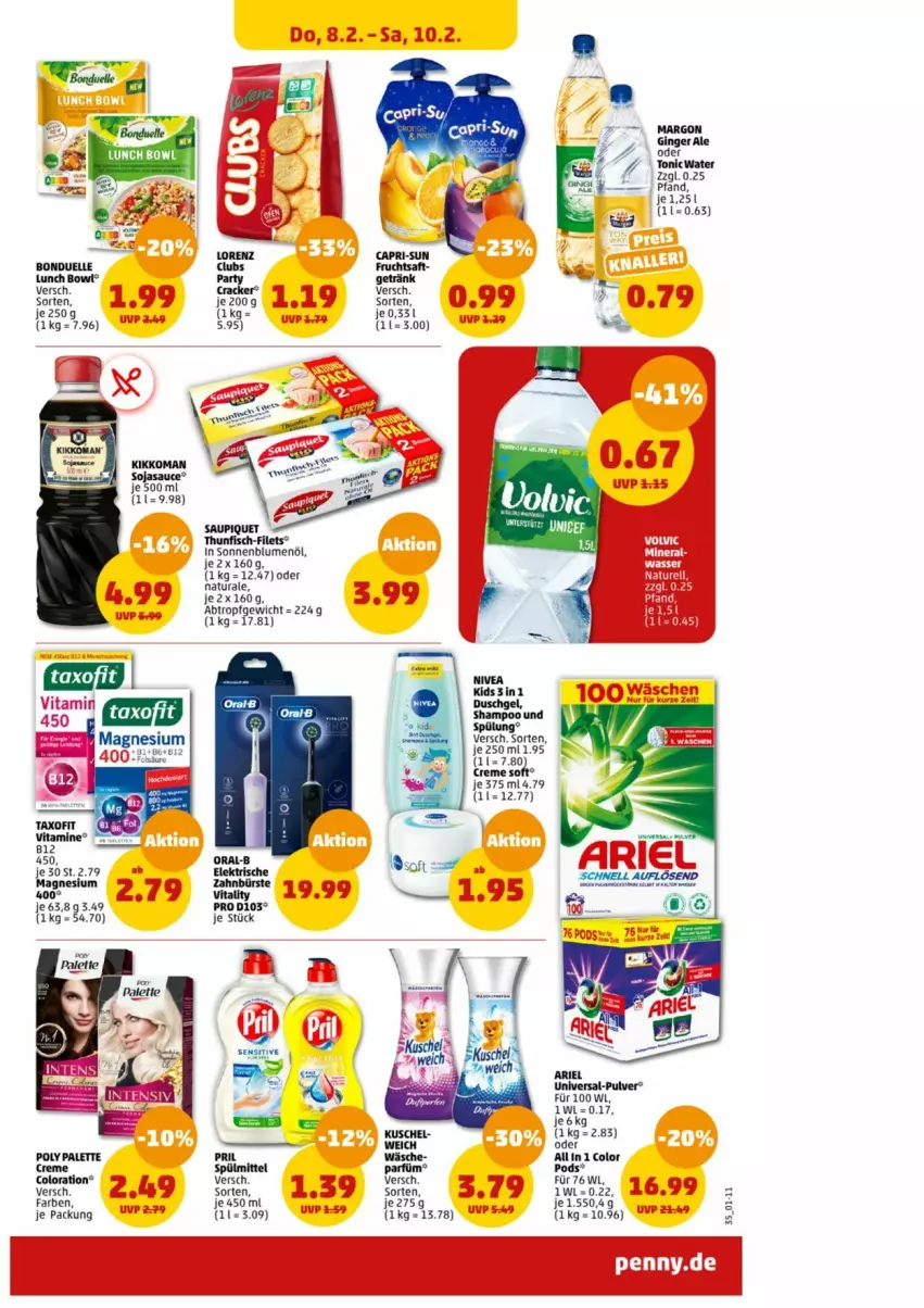 Aktueller Prospekt Penny - Prospekte - von 05.02 bis 10.02.2024 - strona 36 - produkty: ariel, blume, blumen, blumenöl, bürste, Cap, capri-sun, creme, filet, filets, fisch, magnesium, natur, natura, nivea, oral-b, Palette, Pods, pril, sonnenblume, sonnenblumen, sonnenblumenöl, spülmittel, Taxofit, Ti, vita, Vitamine, zahnbürste