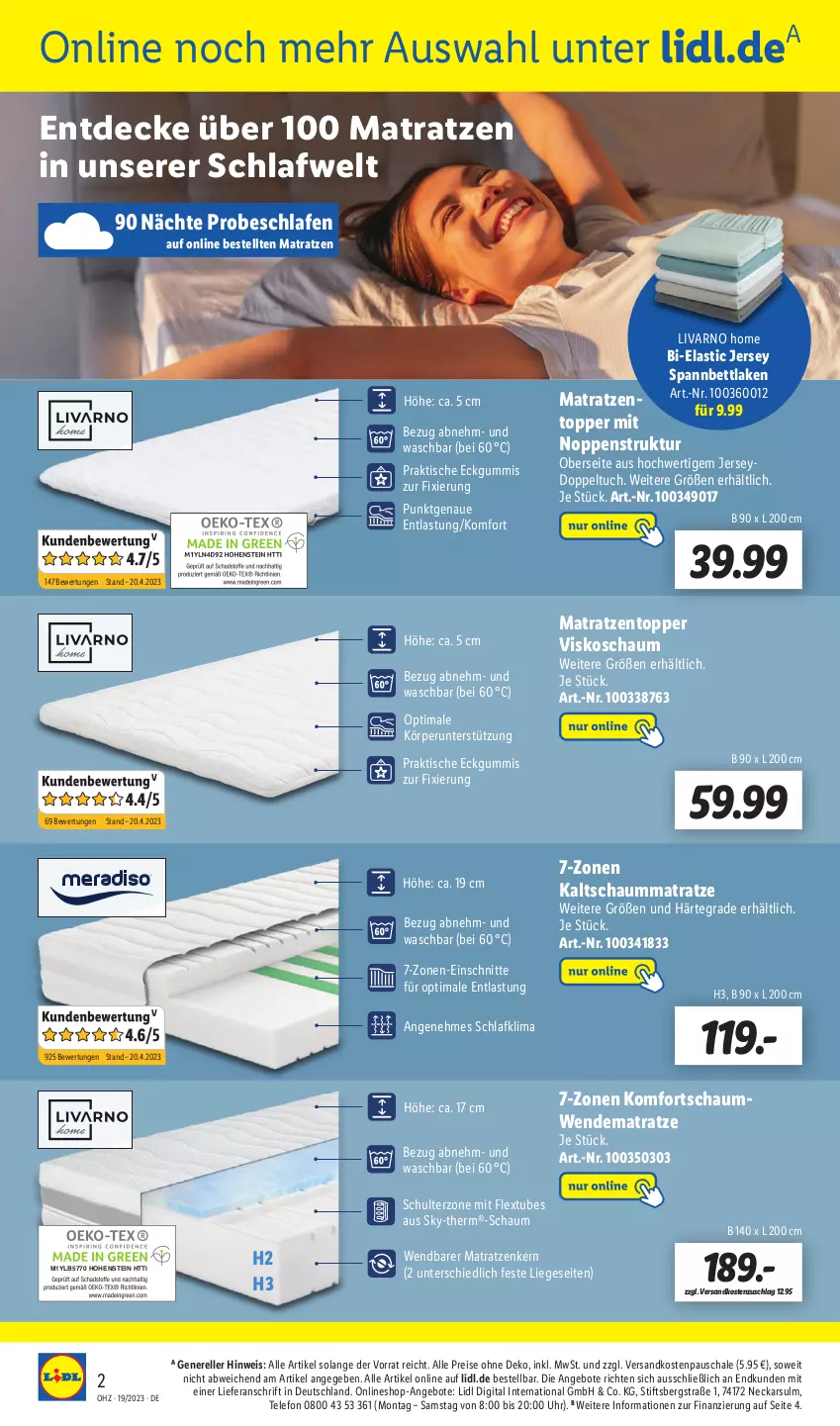 Aktueller Prospekt Lidl - Wochen-Highlights im Onlineshop - von 01.05 bis 14.05.2023 - strona 2 - produkty: angebot, angebote, asti, bett, decke, eis, elle, hohenstein, jersey spannbettlaken, kaltschaummatratze, Liege, matratze, matratzen, Matratzentopper, ndk, reis, rel, Schal, Schale, Schaummatratze, spannbettlaken, telefon, Ti, tisch, topper, topper viskoschaum, tuc, uhr, wendematratze