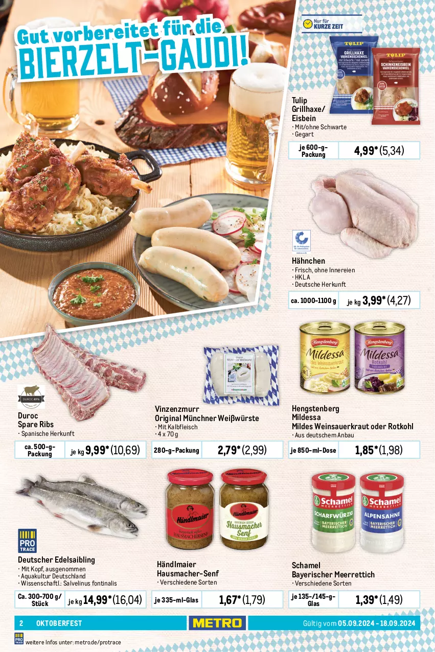 Aktueller Prospekt Metro - Food-NonFood - von 05.09 bis 18.09.2024 - strona 2 - produkty: Alpenhain, aqua, auer, axe, Bau, Becher, beutel, bier, eimer, eis, elle, flasche, fleisch, getränk, getränke, gin, grill, grillhaxe, gurke, händlmaier, Hausmacher, Haxe, hengstenberg, Kalbfleisch, kartoffel, kartoffeln, Kraut, Lauchzwiebel, lauchzwiebeln, mac, mccain, meerrettich, mehl, Metro, milch, mit kalbfleisch, obazda, obst, Palette, radieschen, reis, Rettich, rotkohl, Saibling, salat, Sauerkraut, schamel, senf, spare ribs, speisekartoffeln, Ti, tulip, wein, Weinsauerkraut, zwiebel, zwiebeln