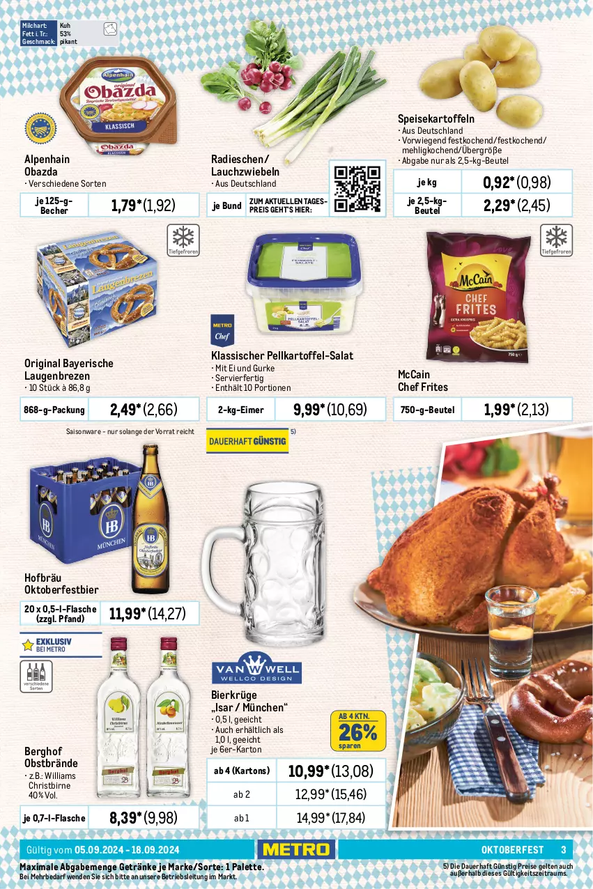 Aktueller Prospekt Metro - Food-NonFood - von 05.09 bis 18.09.2024 - strona 3 - produkty: Alpenhain, aqua, auer, axe, Bau, Becher, beutel, bier, eimer, eis, elle, flasche, fleisch, getränk, getränke, gin, grill, grillhaxe, gurke, händlmaier, Hausmacher, Haxe, hengstenberg, Kalbfleisch, kartoffel, kartoffeln, Kraut, Lauchzwiebel, lauchzwiebeln, mac, mccain, meerrettich, mehl, Metro, milch, mit kalbfleisch, obazda, obst, Palette, radieschen, reis, Rettich, rotkohl, Saibling, salat, Sauerkraut, schamel, senf, spare ribs, speisekartoffeln, Ti, tulip, wein, Weinsauerkraut, zwiebel, zwiebeln