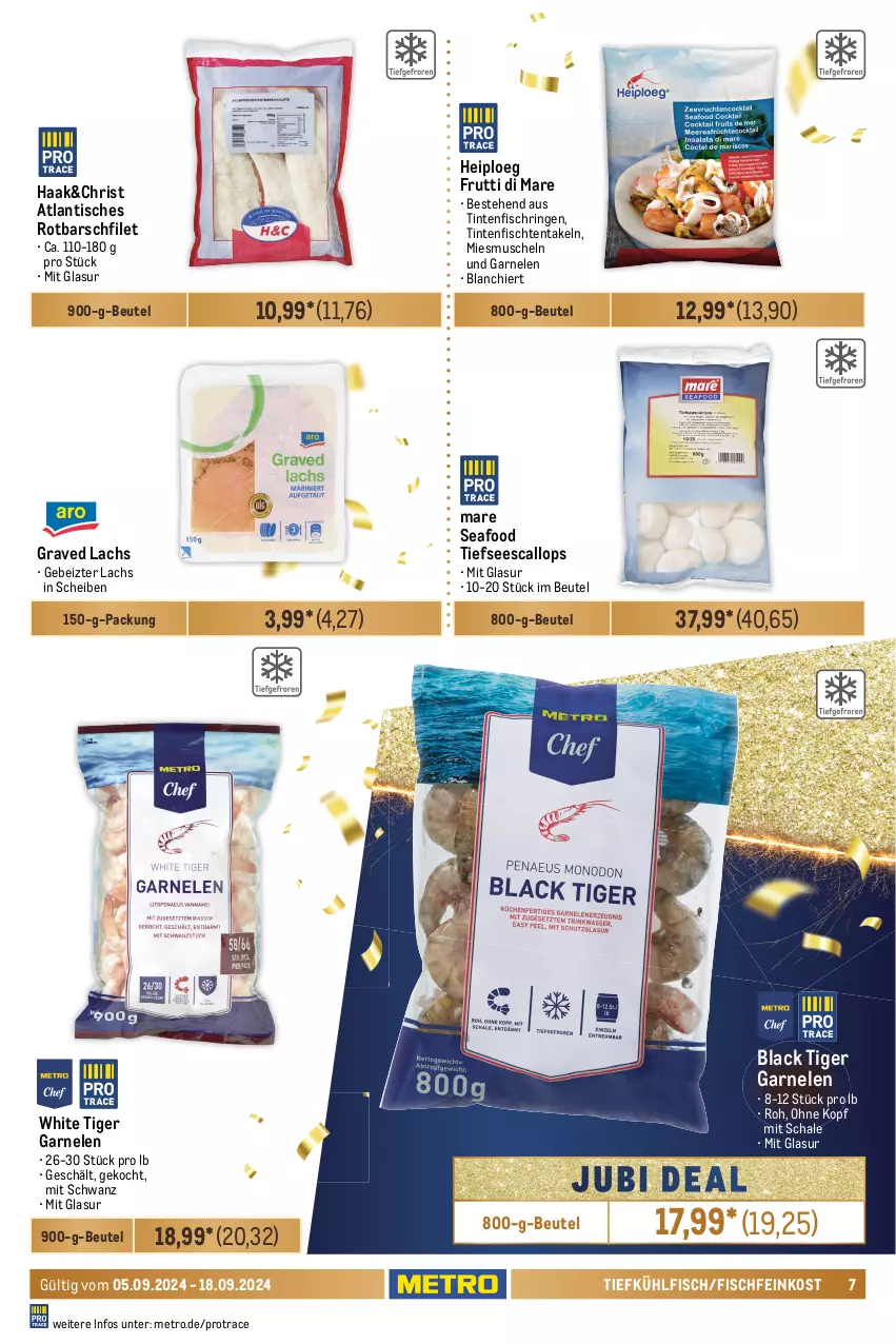 Aktueller Prospekt Metro - Food-NonFood - von 05.09 bis 18.09.2024 - strona 7 - produkty: Abtei, angebot, angebote, aqua, beutel, coupon, eis, elle, escal, feinkost, filet, fisch, fische, Fischer, Fischfeinkost, fleisch, forelle, frischfisch, frutti di mare, garnelen, Graved Lachs, lachs, lack, Metro, Muscheln, reis, rel, ring, Rotbarsch, rotbarschfilet, Schal, Schale, Schere, scholl, steak, steaks, thunfisch, Ti, Tintenfischringe, tisch, Wild, Zander, ZTE