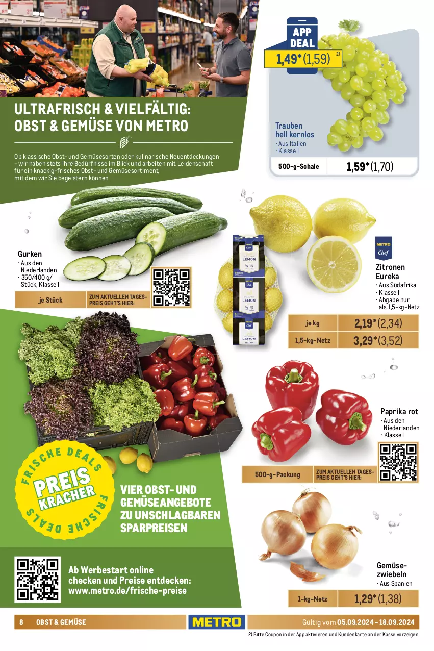 Aktueller Prospekt Metro - Food-NonFood - von 05.09 bis 18.09.2024 - strona 8 - produkty: angebot, angebote, Becher, beere, beeren, beutel, coupon, creme, decke, Dr. Oetker, eis, eiscreme, elle, erdbeere, erdbeeren, geback, Gemüsezwiebel, gurke, gurken, Kürbis, mac, Metro, obst, paprika, paprika rot, pizza, reis, rote bete, Schal, Schale, sim, spinat, teller, Ti, tiefkühlkost, tiramisu, trauben, und gemüse, vita, zitrone, zitronen, zwiebel, zwiebeln