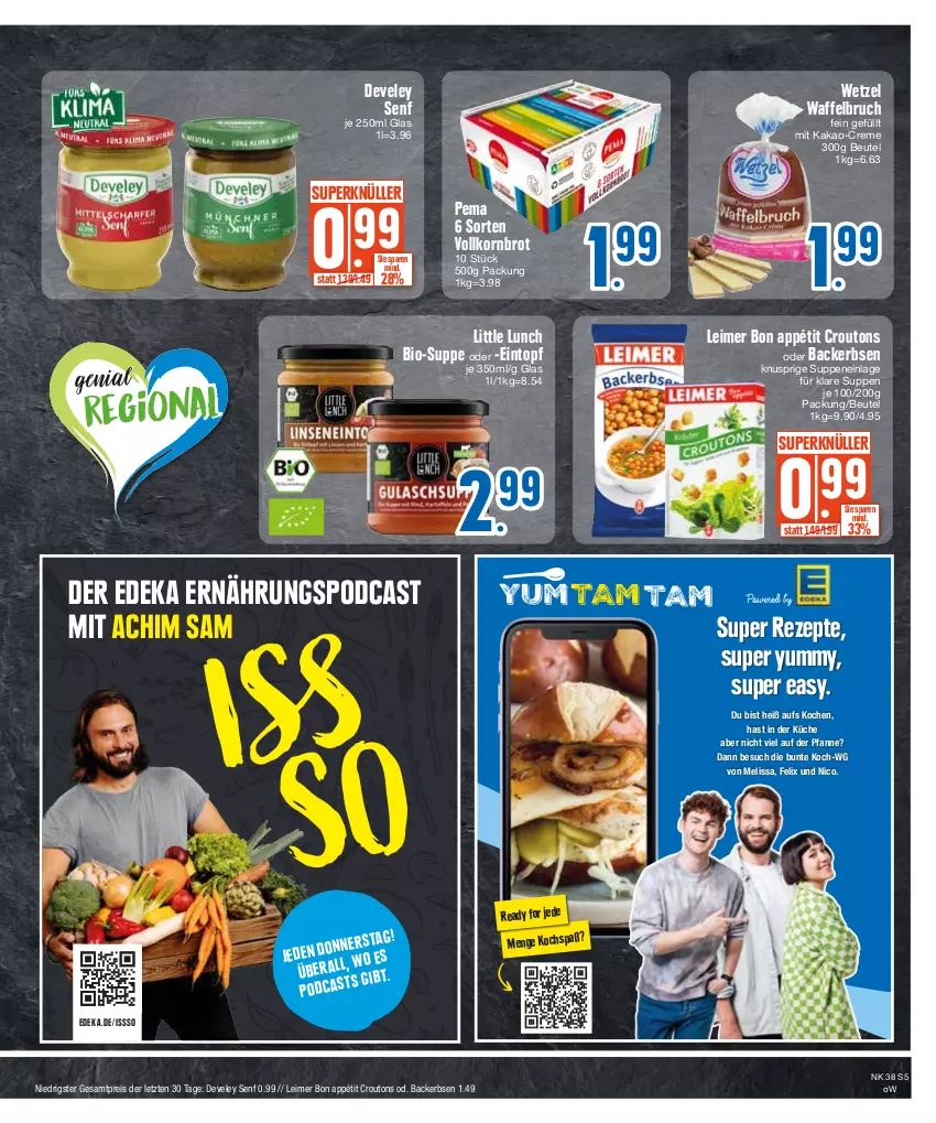 Aktueller Prospekt E Center - Angebote der Woche - von 18.09 bis 23.09.2023 - strona 5 - produkty: beutel, bio, brot, creme, croutons, deka, develey, eimer, eintopf, eis, erbsen, felix, kakao, korn, Kornbrot, küche, leimer, pfanne, reis, rezept, rezepte, senf, suppe, suppen, Ti, topf, vollkornbrot, Waffelbruch, ZTE