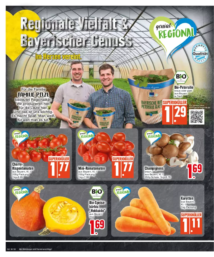 Aktueller Prospekt E Center - Angebote der Woche - von 18.09 bis 23.09.2023 - strona 6 - produkty: bio, braun, champignon, champignons, champignons braun, eis, karotten, Kürbis, mac, petersilie, rispentomaten, Romatomaten, Schal, Schale, Ti, tomate, tomaten, topf