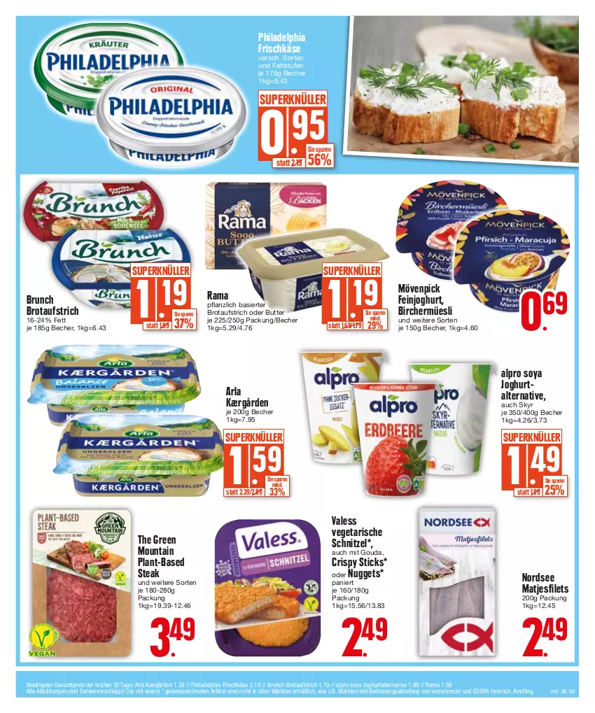 Aktueller Prospekt E Center - Angebote der Woche - von 18.09 bis 23.09.2023 - strona 9 - produkty: Abtei, alpro, arla, aufstrich, Becher, brot, brotaufstrich, butter, deka, eis, feinjoghurt, filet, filets, frischkäse, gouda, joghur, joghurt, Kærgården, Käse, matjes, Matjesfilet, matjesfilets, mit gouda, mövenpick, Nordsee, nuggets, philadelphia, rama, reis, schnitzel, Skyr, soya, steak, Ti, Vegeta, ZTE