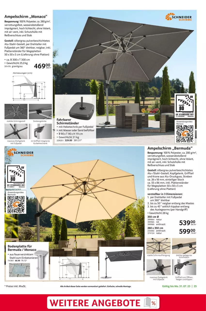 Aktueller Prospekt Selgros - Gartenexklusiv - von 09.03 bis 31.07.2023 - strona 25 - produkty: ampelschirm, bermuda, Bodenplatte, deo, eis, elle, Engel, erde, krone, latte, natur, reis, schirmständer, schutzhülle, teller, Ti, wasser