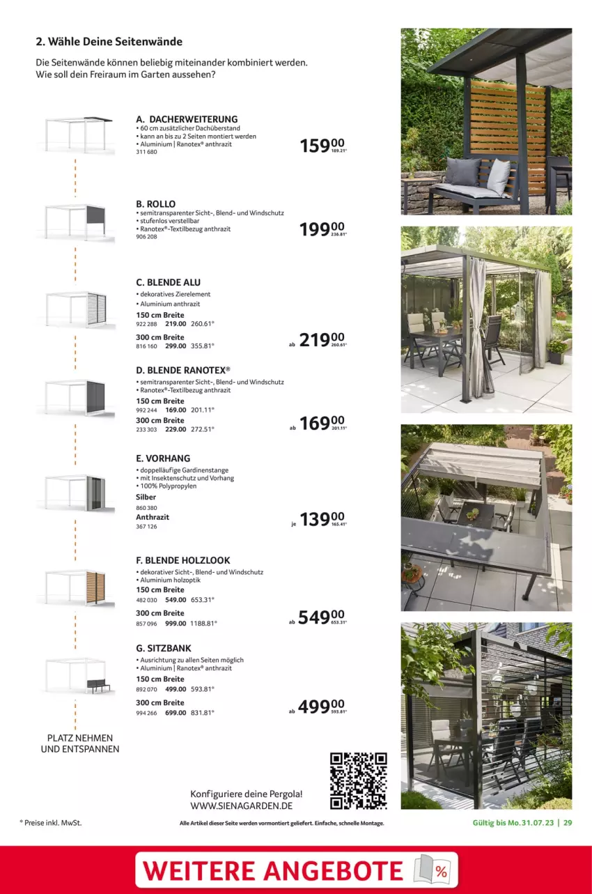 Aktueller Prospekt Selgros - Gartenexklusiv - von 09.03 bis 31.07.2023 - strona 29 - produkty: Bank, Brei, eis, elle, ente, erde, Gardinen, Garten, Holz, insektenschutz, reis, rel, rwe, sekt, siena, sitzbank, Ti, Windschutz