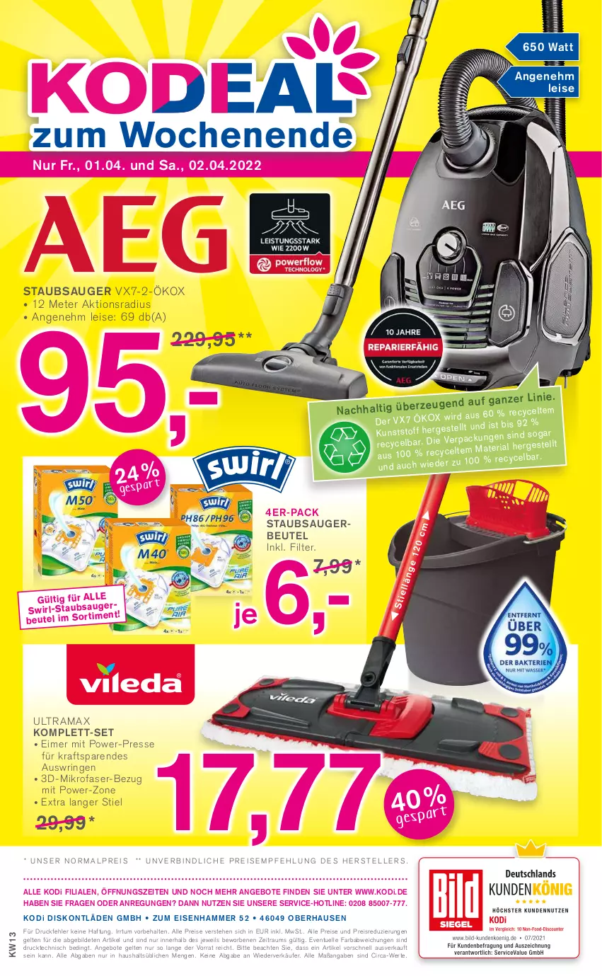 Aktueller Prospekt Kodi - Prospekte - von 26.03 bis 31.03.2022 - strona 12 - produkty: angebot, angebote, beutel, eis, elle, kraft, mikrofaser, reis, ring, staubsauger, swirl, teller, Ti