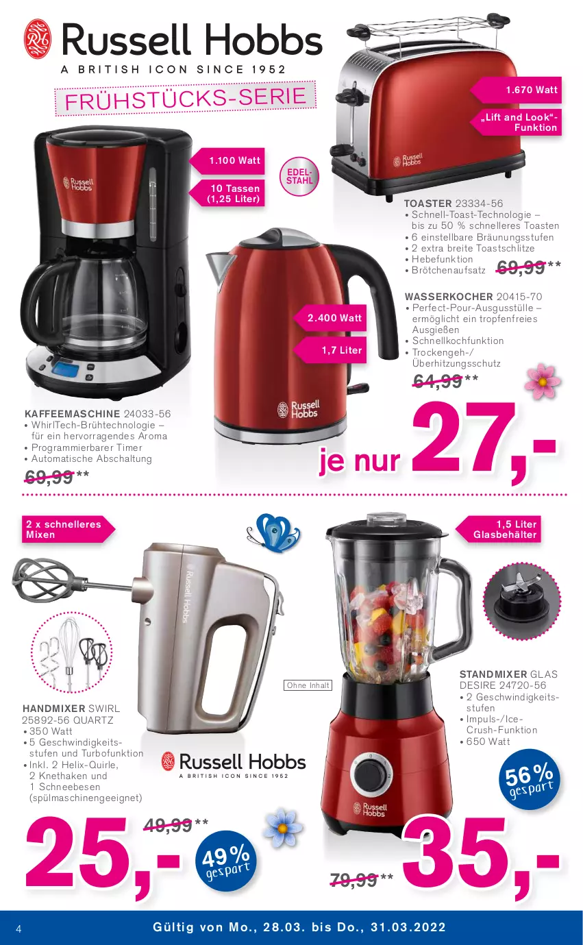 Aktueller Prospekt Kodi - Prospekte - von 26.03 bis 31.03.2022 - strona 4 - produkty: auto, Behälter, Brei, brötchen, brötchenaufsatz, elle, handmixer, Kocher, Mixer, Schal, Schneebesen, spülmaschinen, standmixer, swirl, tasse, Ti, timer, tisch, toast, toaster, überhitzungsschutz, wasser, wasserkocher