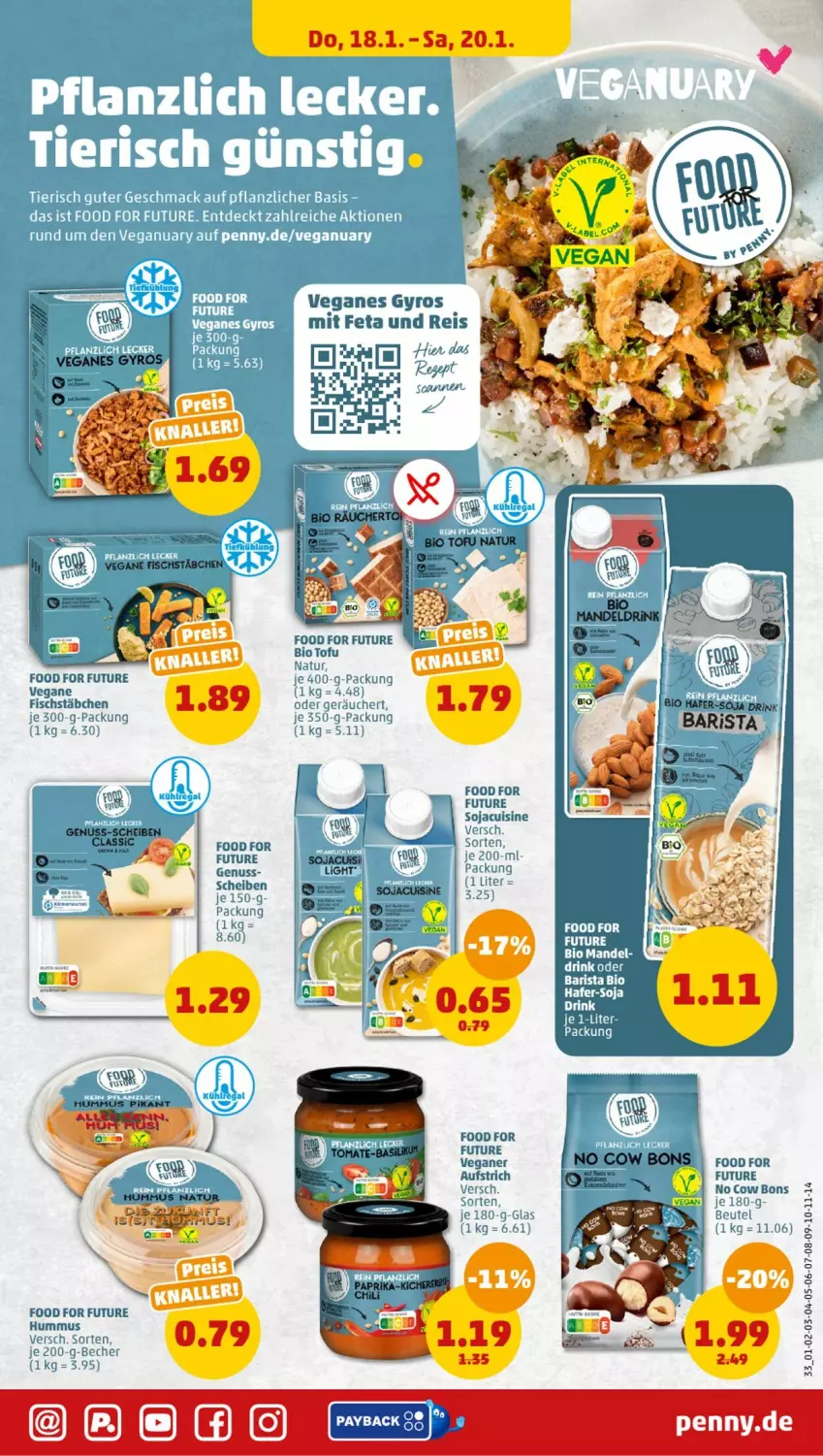 Aktueller Prospekt Penny - Prospekte - von 15.01 bis 20.01.2024 - strona 33 - produkty: aufstrich, bio, drink, fisch, fischstäbchen, hafer, hummus, nuss, soja, Tofu