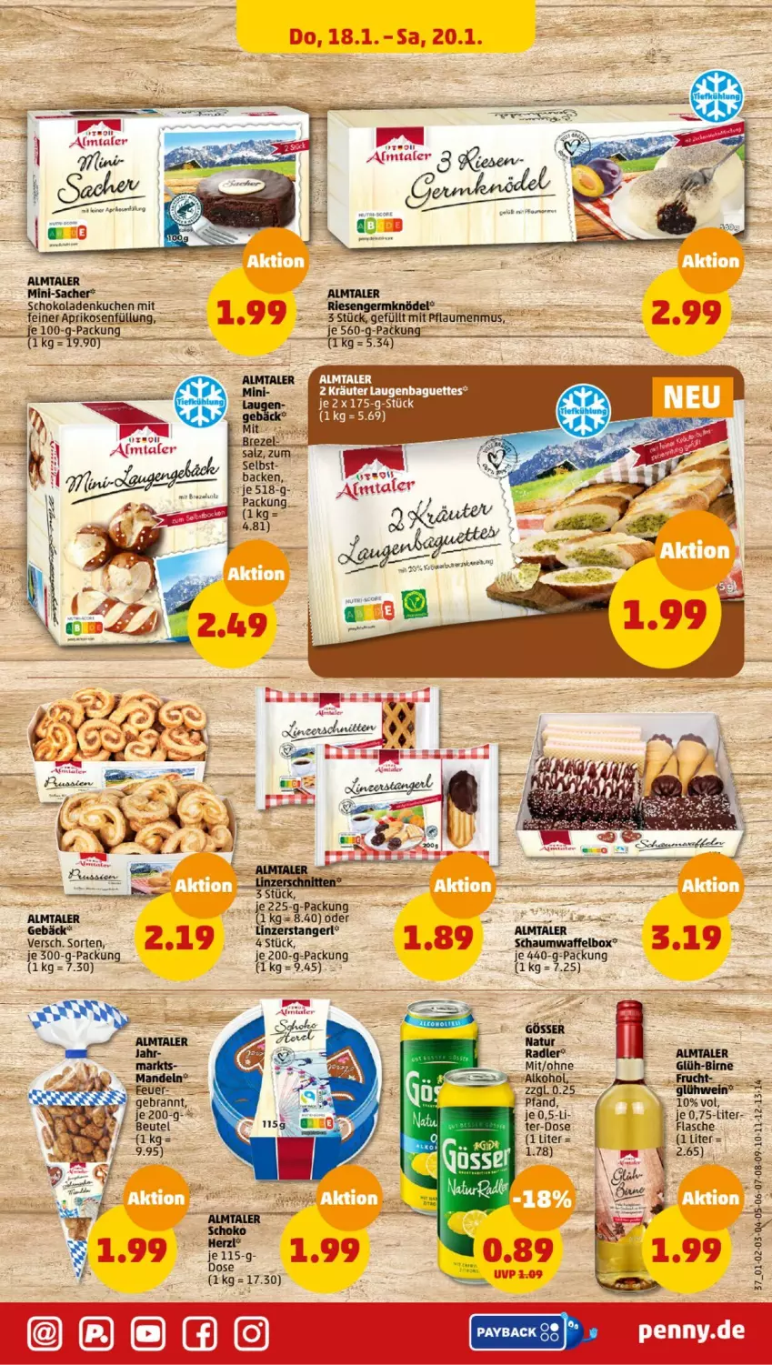 Aktueller Prospekt Penny - Prospekte - von 15.01 bis 20.01.2024 - strona 37 - produkty: alkohol, aprikose, aprikosen, baguette, baguettes, beutel, flasche, frucht, Germ, Glühwein, Knödel, kräuter, kuchen, mandel, mandeln, pflaume, pflaumen, pflaumenmus, sac, schoko, schokolade, schokoladen, senf, wein