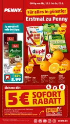 Gazetka promocyjna Penny - Prospekte - Gazetka - ważna od 20.01 do 20.01.2024 - strona 1 - produkty: coupon, duplo, eis, ente, ferrero, grünländer, kaffee, Käse, Kinder, kinder riegel, melitta, nuss, orange, orangen, reis, riegel, Ti, ZTE