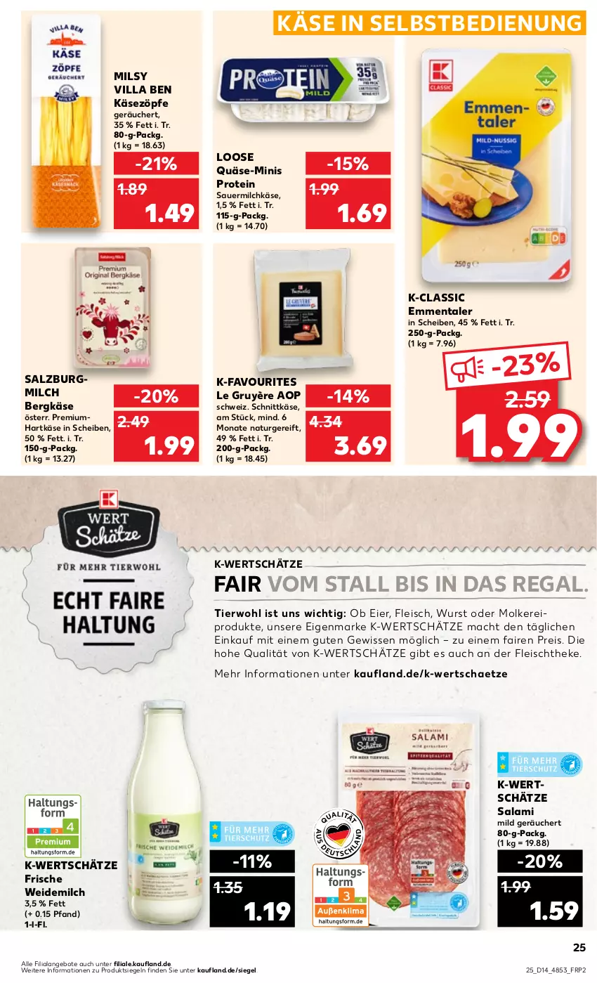 Aktueller Prospekt Kaufland - Prospekt - von 04.04 bis 10.04.2024 - strona 25 - produkty: angebot, angebote, auer, Bergkäse, eier, eis, emmentaler, fleisch, hartkäse, Käse, Loose, mac, milch, molkereiprodukte, natur, quäse, regal, reis, salami, salz, SalzburgMilch, Sauermilchkäse, schnittkäse, Ti, weidemilch, wurst