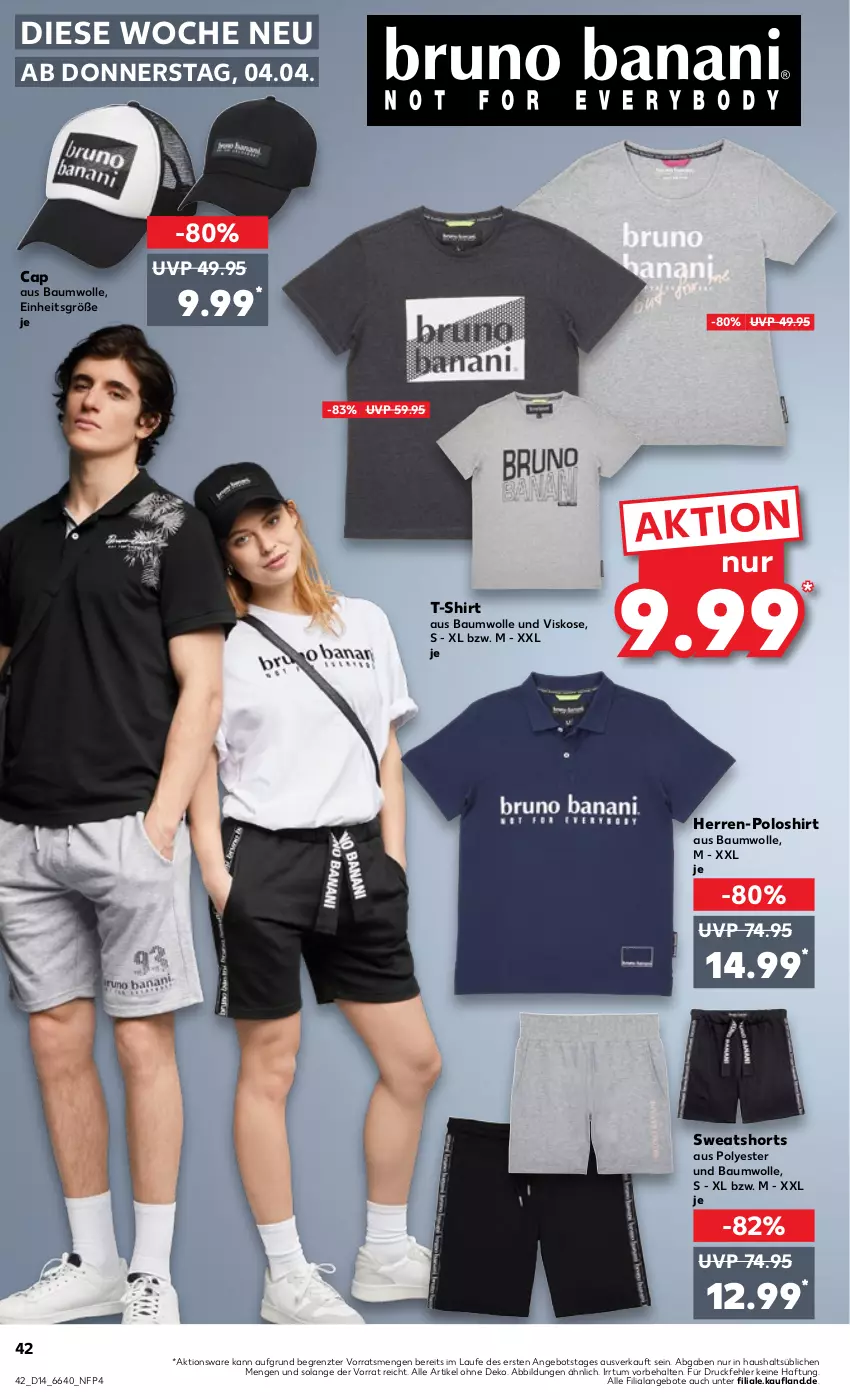 Aktueller Prospekt Kaufland - Prospekt - von 04.04 bis 10.04.2024 - strona 42 - produkty: angebot, angebote, Bau, baumwolle, Cap, herren-polo, poloshirt, shirt, shorts, sweatshorts, T-Shirt, Ti, wolle, ZTE