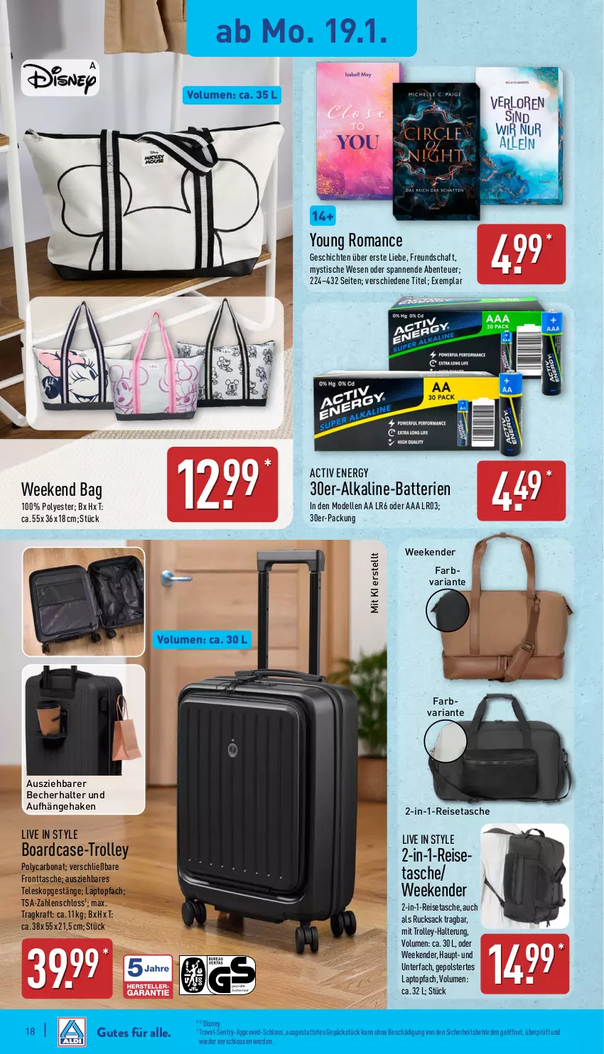 Aktueller Prospekt Aldi Nord - Von Montag - von 19.01 bis 24.01.2026 - strona 18 - produkty: batterie, batterien, Becher, Bona, dell, disney, eis, elle, ente, erde, kraft, Laptop, Mode, reis, reisetasche, Ria, rucksack, sac, Tasche, Teleskop, Ti, tisch, topf, trolley, Yo