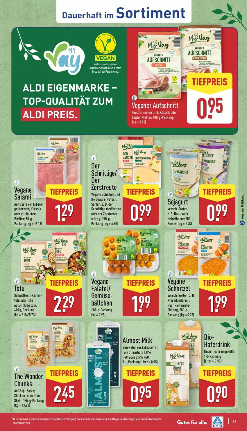 Aktueller Prospekt Aldi Nord - Von Montag - von 19.01 bis 24.01.2026 - strona 31 - produkty: aldi, auer, aufschnitt, Becher, beere, bio, drink, eis, erbsen, Falafel, gin, hafer, Haferdrink, heidelbeere, mit paprika, natur, paprika, pfeffer, reis, salami, schnitzel, soja, Ti, tiefpreis, Tofu, tomate, ZTE