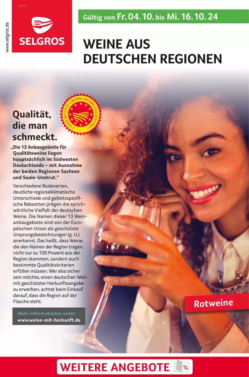 Aktueller Prospekt Selgros - von 04.10 bis 16.10.2024 - strona 1 - produkty: Bau, flasche, LG, Liege, qualitätswein, qualitätsweine, rwe, sac, Spezi, südwest, Ti, tisch, wein, weine, Weste, ZTE