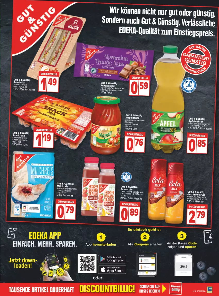 Aktueller Prospekt Edeka - Angebote der Woche - von 02.05 bis 07.05.2022 - strona 7 - produkty: auer, discount, eis, flasche, frucht, getränk, getränke, getränkesirup, google play, reis, sandwich, schoko, schokolade, sirup, snack, tee, Ti, tomate, tomaten, Weiße Schokolade