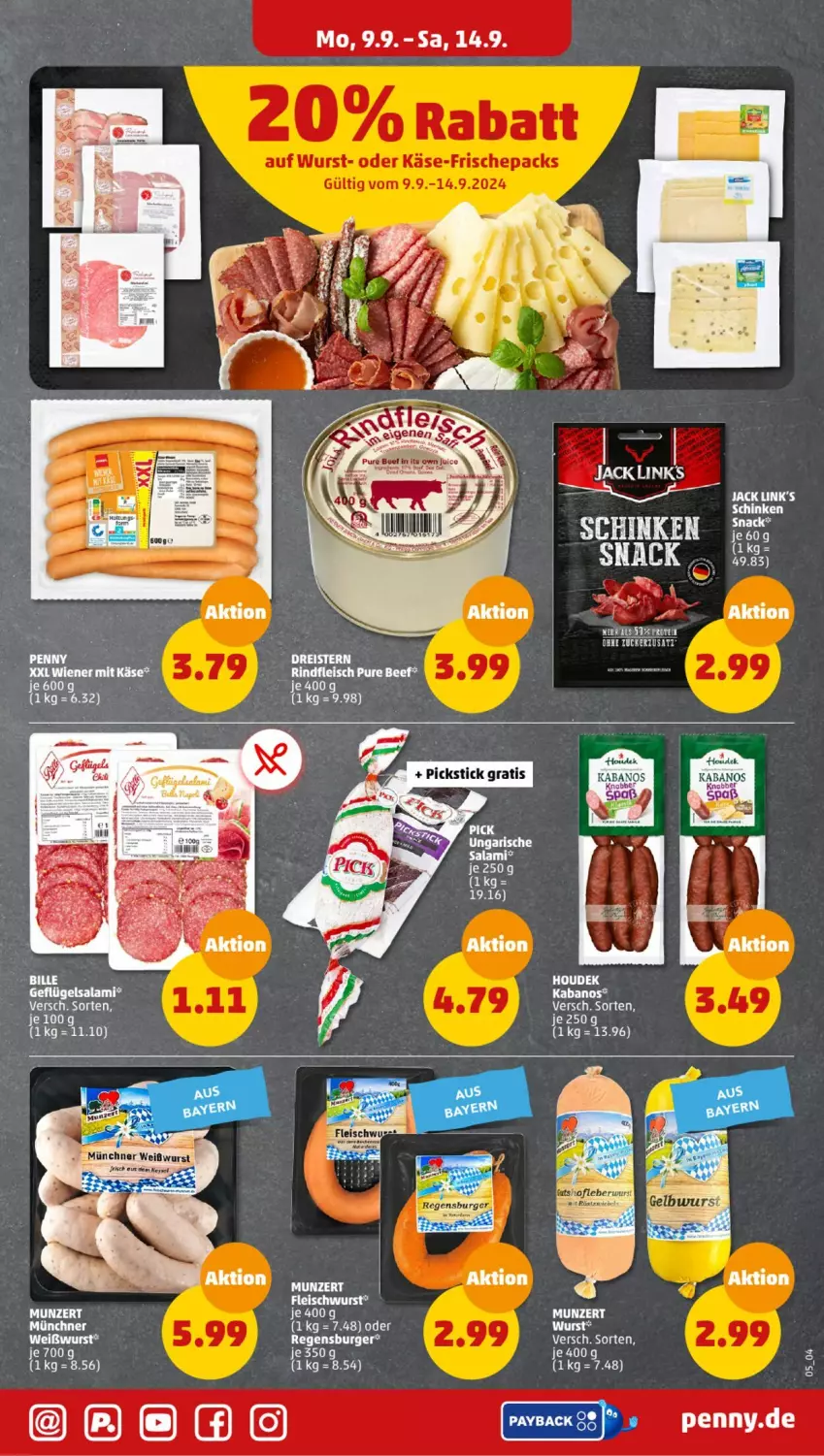 Aktueller Prospekt Penny - Prospekte - von 09.09 bis 14.09.2024 - strona 5 - produkty: burger, eis, fleisch, fleischwurst, houdek, kabanos, regensburger, schinken, wurst