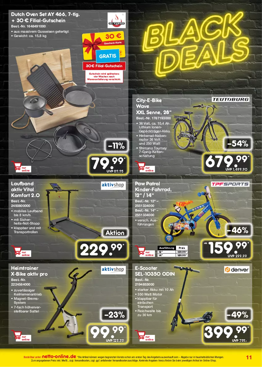 Aktueller Prospekt Netto Marken-Discount - Online-Angebote November - von 01.11 bis 30.11.2023 - strona 11 - produkty: akku, angebot, E-Bike, eis, Fahrrad, gutschein, Kette, Kinder, LG, ndk, Paw Patrol, reis, sattel, Schal, scooter, shimano, Sport, Ti, vita, ZTE