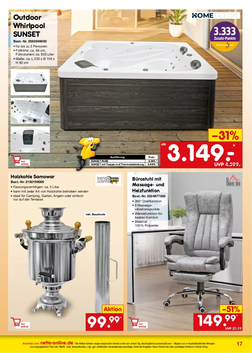 Aktueller Prospekt Netto Marken-Discount - Online-Angebote November - von 01.11 bis 30.11.2023 - strona 17 - produkty: angebot, eis, erde, Garten, Holz, holzkohle, ndk, pool, Rauch, reis, Ria, stuhl, Ti, Whirlpool, ZTE