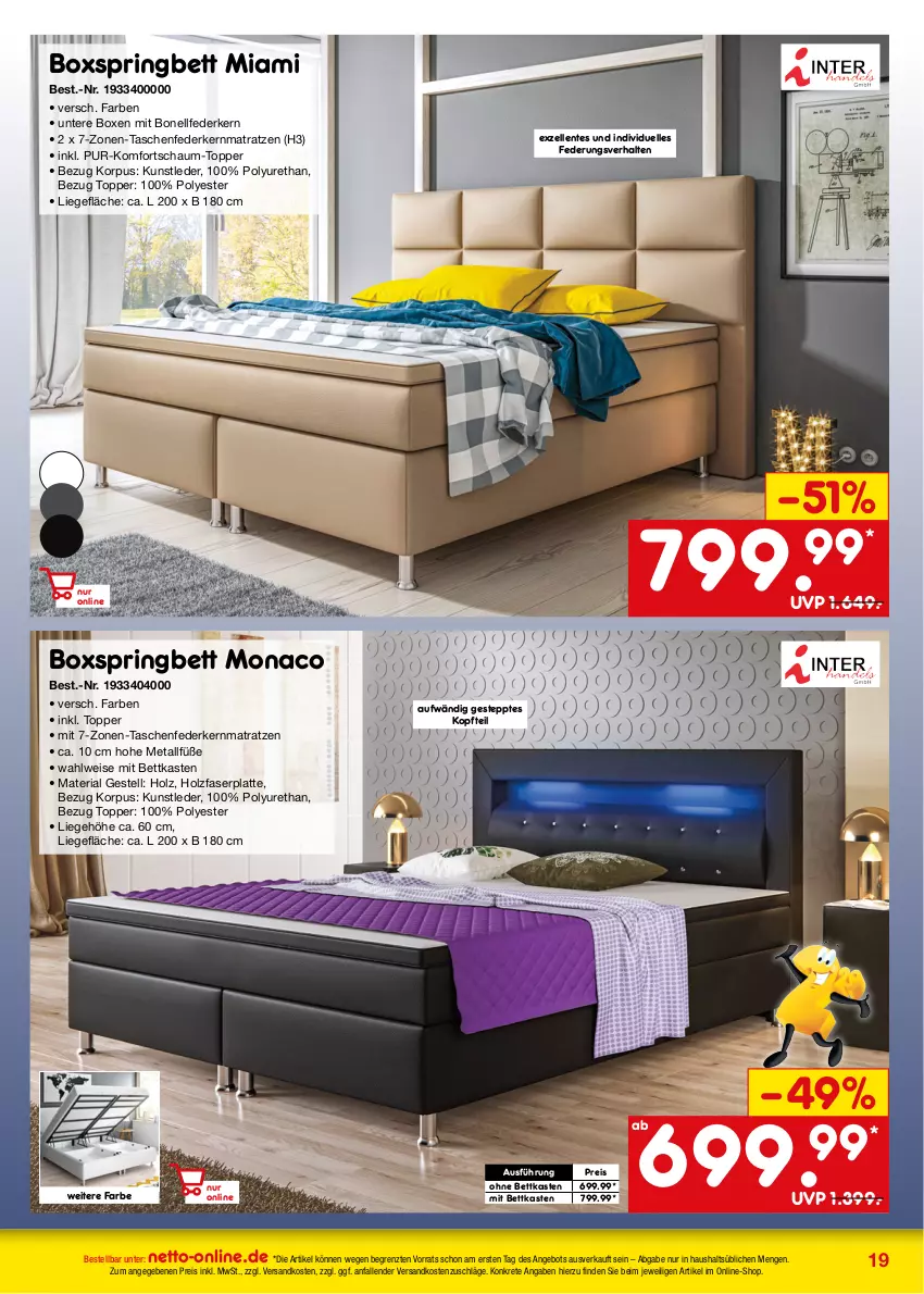 Aktueller Prospekt Netto Marken-Discount - Online-Angebote November - von 01.11 bis 30.11.2023 - strona 19 - produkty: angebot, bett, bettkasten, boxspringbett, eis, elle, ente, federkern, federkernmatratze, Holz, kernmatratze, latte, Liege, matratze, matratzen, ndk, reis, Ria, ring, Tasche, taschen, taschenfederkernmatratze, Ti, topper, ZTE