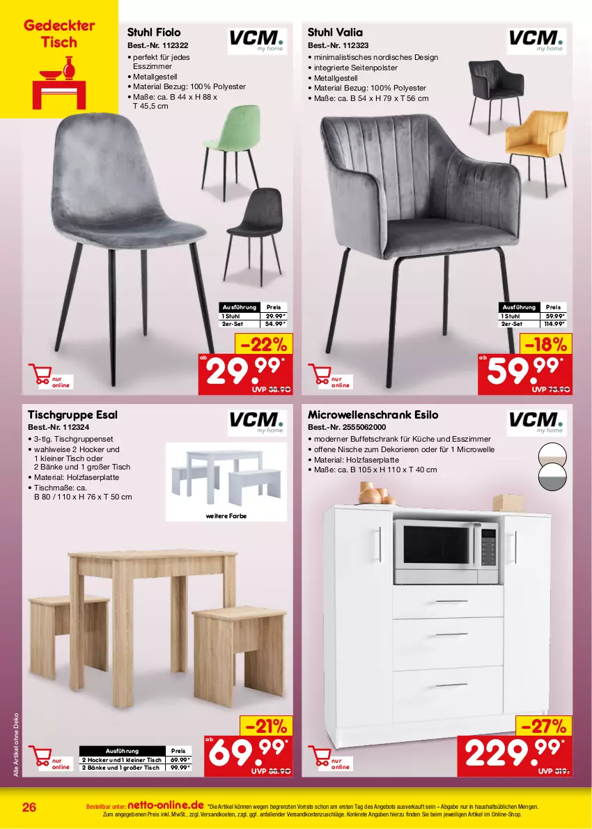 Aktueller Prospekt Netto Marken-Discount - Online-Angebote November - von 01.11 bis 30.11.2023 - strona 26 - produkty: angebot, eis, elle, Esszimmer, hocker, Holz, küche, latte, leine, LG, Mode, ndk, reis, Ria, Schrank, stuhl, Ti, tisch, ZTE