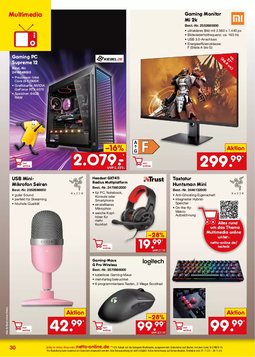 Aktueller Prospekt Netto Marken-Discount - Online-Angebote November - von 01.11 bis 30.11.2023 - strona 30 - produkty: erde, Gaming PC, geforce, gutschein, gutscheine, Headset, Intel, kopfhörer, Leuchte, Maus, monitor, ndk, notebook, nvidia, nvidia geforce, rel, rtx, smartphone, Tastatur, Ti, usb