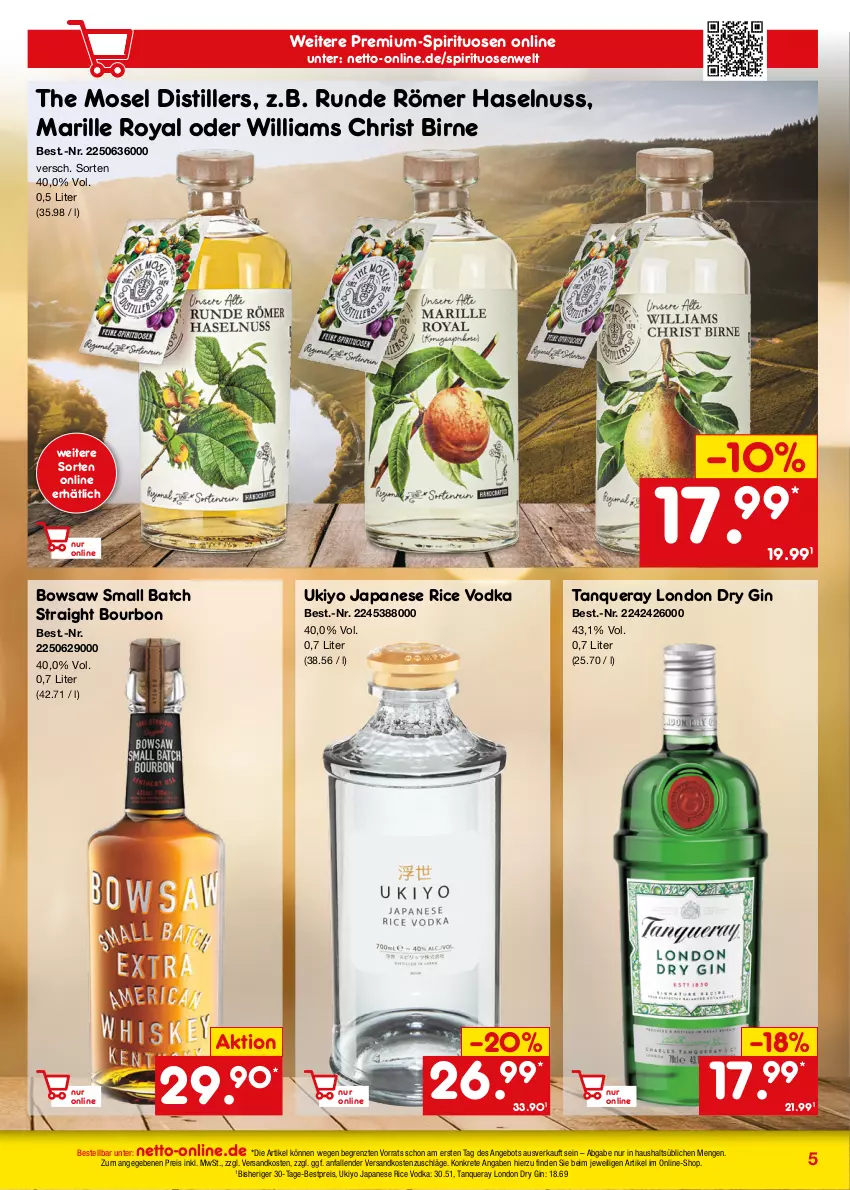 Aktueller Prospekt Netto Marken-Discount - Online-Angebote November - von 01.11 bis 30.11.2023 - strona 5 - produkty: angebot, bestpreis, bourbon, dry gin, eis, gin, haselnuss, london dry, london dry gin, ndk, nuss, reis, spirituosen, Tanqueray, Ti, vodka, Yo, ZTE