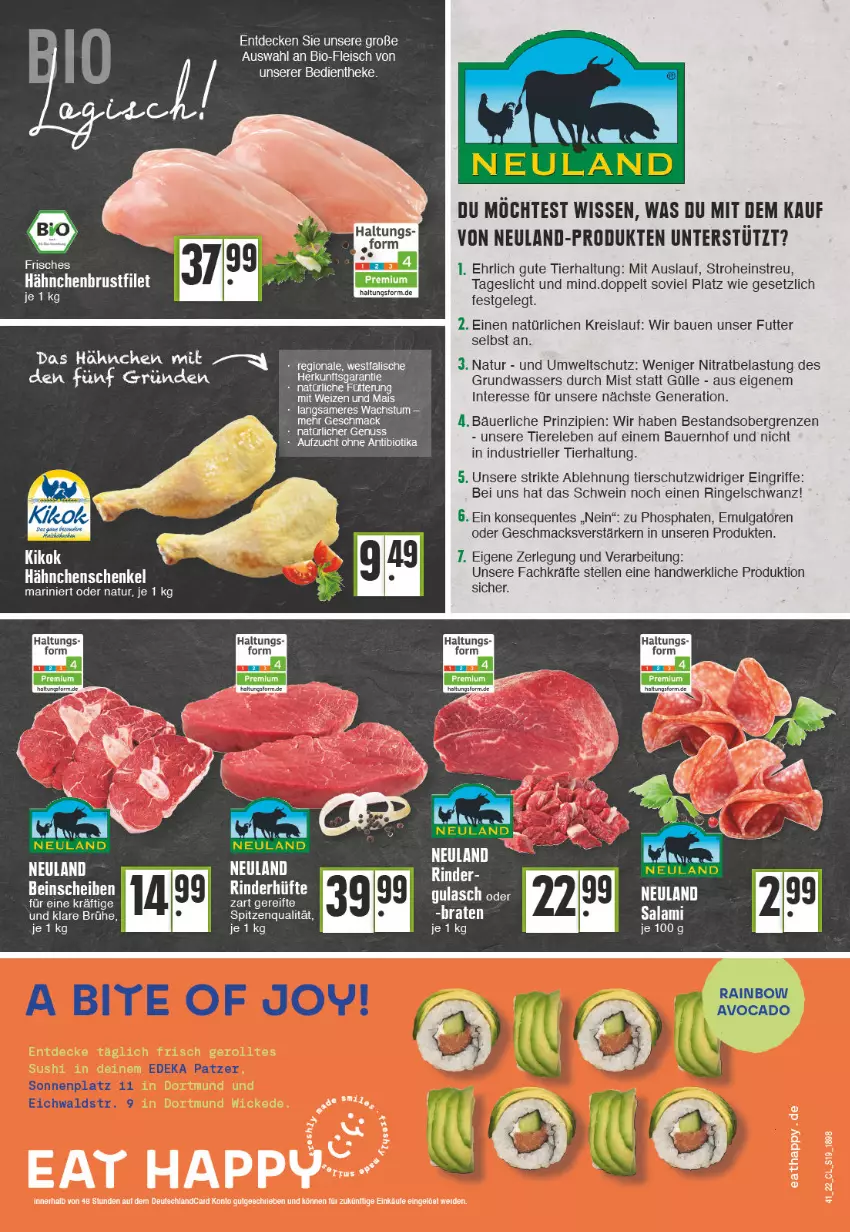 Aktueller Prospekt Edeka - Angebote der Woche - von 10.10 bis 15.10.2022 - strona 19 - produkty: auer, Bau, Bauer, bio, Brühe, brustfilet, eier, eis, elle, ente, filet, fleisch, gulasch, hähnchenbrust, hähnchenbrustfilet, hähnchenschenkel, henkel, LG, mac, mais, natur, nuss, reis, rel, rind, rinder, ring, salami, schenkel, schwein, spitzenqualität, Ti, Tiere, wasser, wein