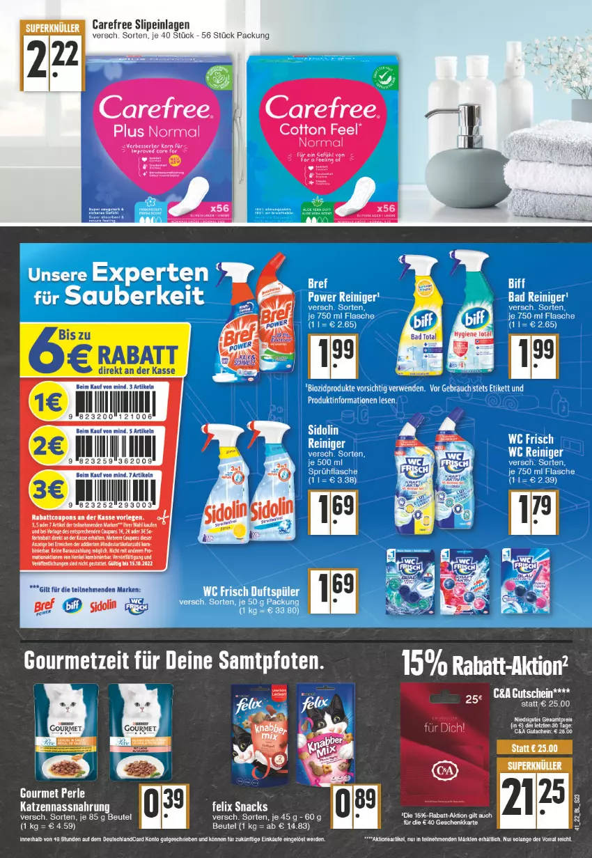 Aktueller Prospekt Edeka - Angebote der Woche - von 10.10 bis 15.10.2022 - strona 23 - produkty: Abtei, beutel, carefree, coupon, coupons, Elan, erde, felix, gutschein, Nassnahrung, slip, slipeinlagen, snack, snacks, tee, Ti