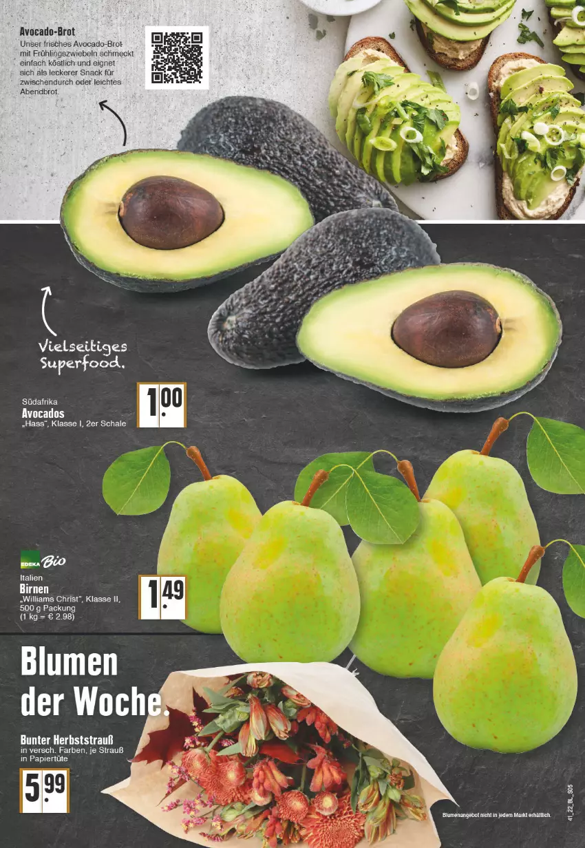 Aktueller Prospekt Edeka - Angebote der Woche - von 10.10 bis 15.10.2022 - strona 5 - produkty: angebot, avocado, bio, Birnen, blume, blumen, brot, papier, Papiertüte, Schal, Schale, snack, Ti, Tüte, zwiebel, zwiebeln