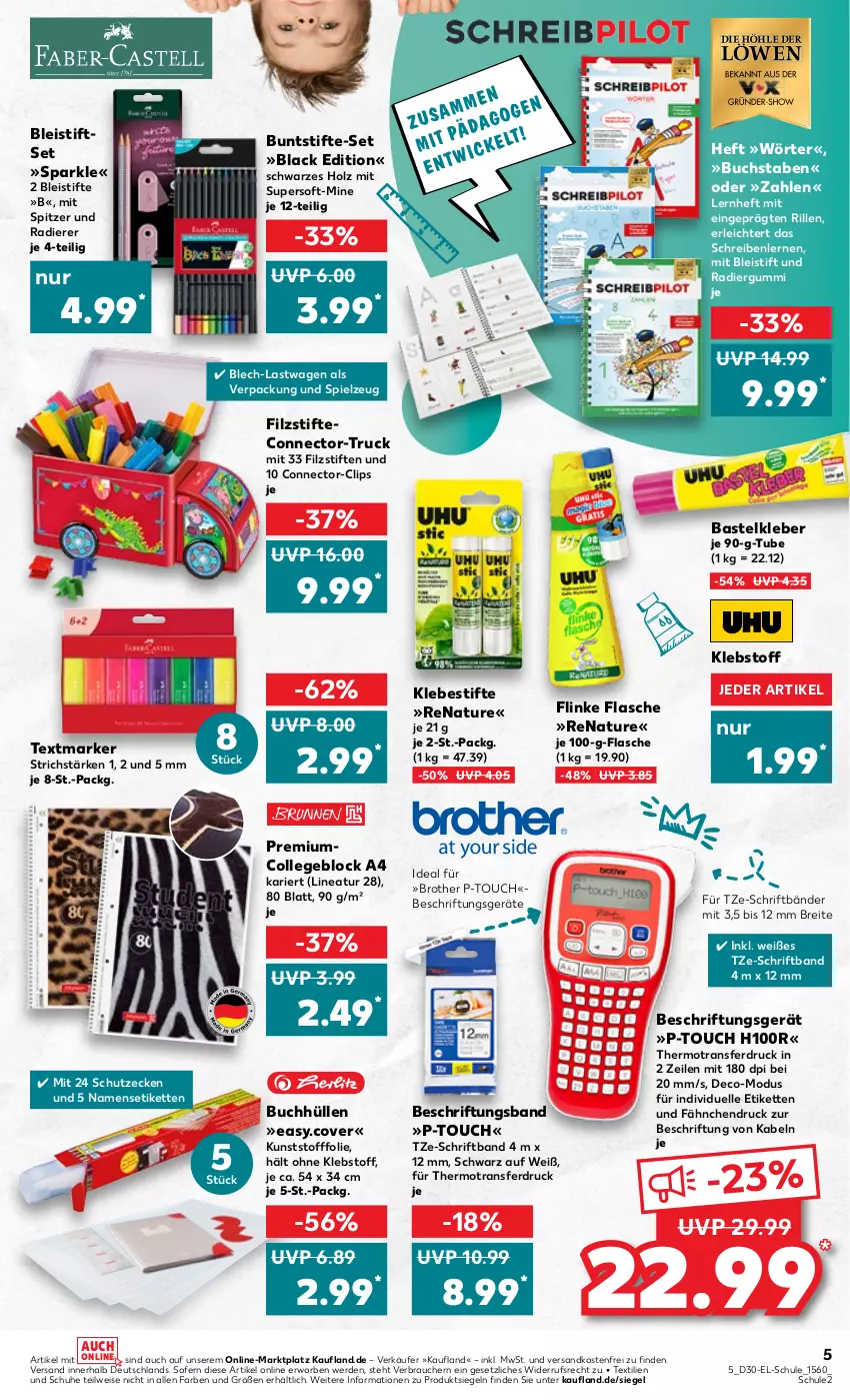 Aktueller Prospekt Kaufland - von 28.07 bis 10.08.2022 - strona 5 - produkty: Bleistift, bleistifte, Brei, brot, brother, buch, buntstifte, collegeblock, eis, elle, erde, flasche, Flinke Flasche, Holz, Kette, kleber, lack, natur, ndk, Radiergummi, Rauch, schuhe, spielzeug, stifte, textmarker, Ti, versandkostenfrei