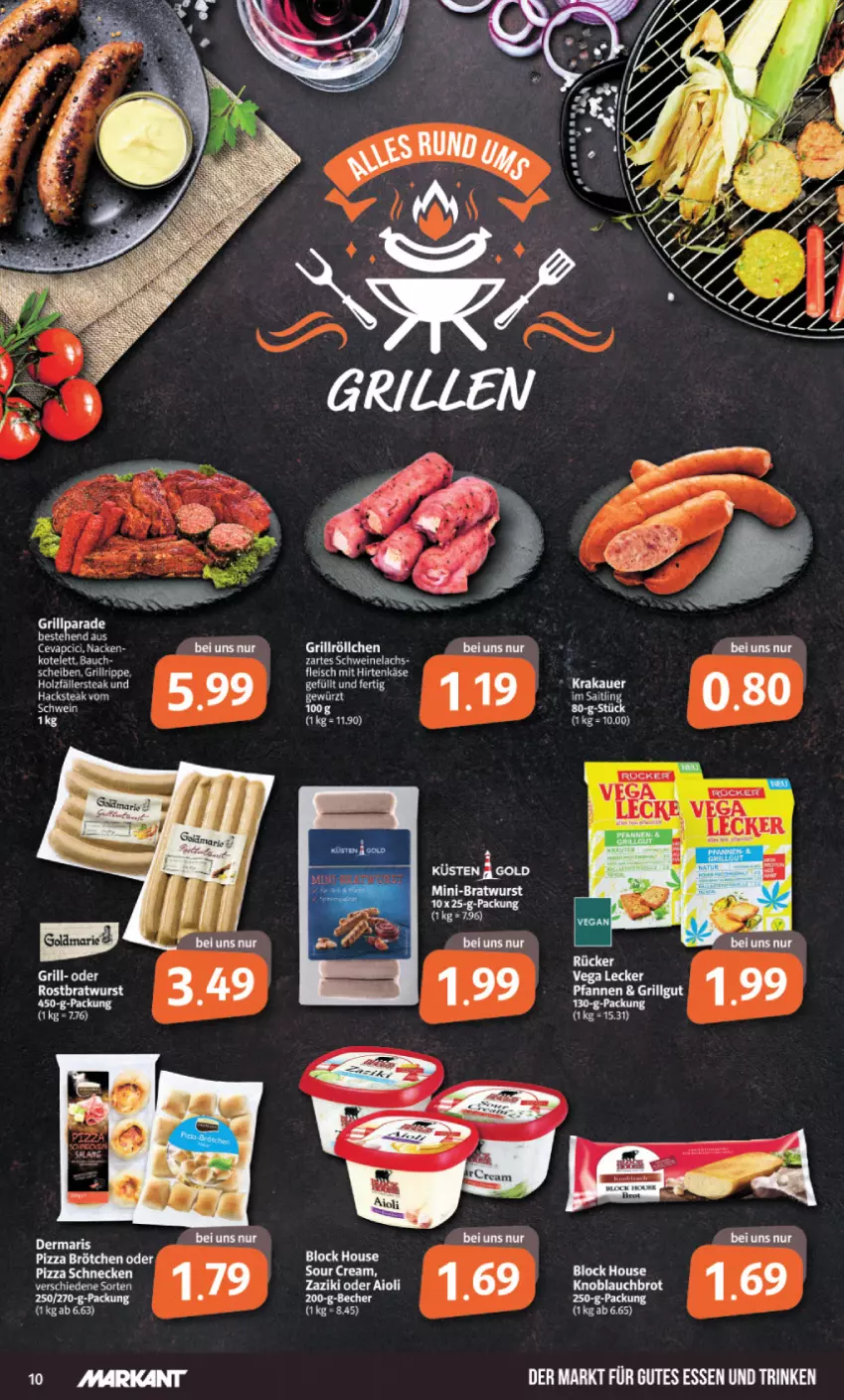 Aktueller Prospekt Markant - Prospekte - von 27.06 bis 02.07.2022 - strona 10 - produkty: aioli, bratwurst, brot, cevapcici, eis, fleisch, grill, grillrippe, gutes essen, hirtenkäse, Käse, knoblauch, lachs, pizza, schwein, schweine, Schweinelachs, Ti, tisch, wein, weine, wurst