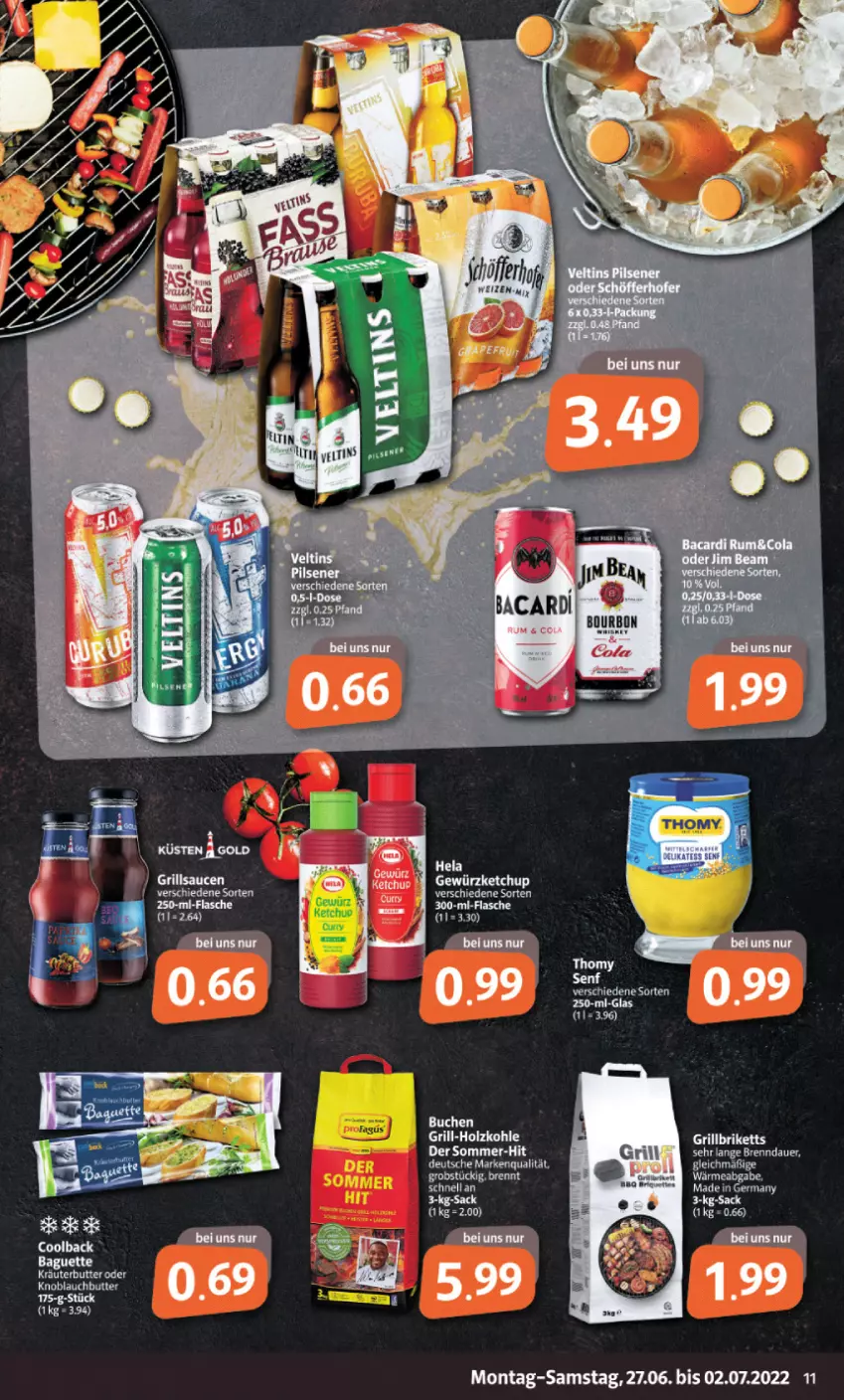 Aktueller Prospekt Markant - Prospekte - von 27.06 bis 02.07.2022 - strona 11 - produkty: bacardi, ball, bourbon, butter, cola, flasche, Germ, knoblauch, Knoblauchbutter, obst, sac, tee