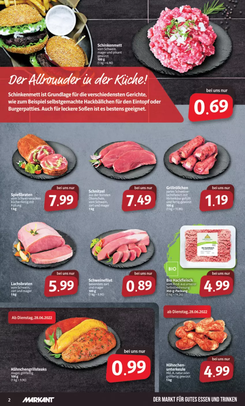 Aktueller Prospekt Markant - Prospekte - von 27.06 bis 02.07.2022 - strona 2 - produkty: eintopf, eis, gutes essen, K2, mac, Mett, rind, schinken, schwein, steak, steaks, topf, wein